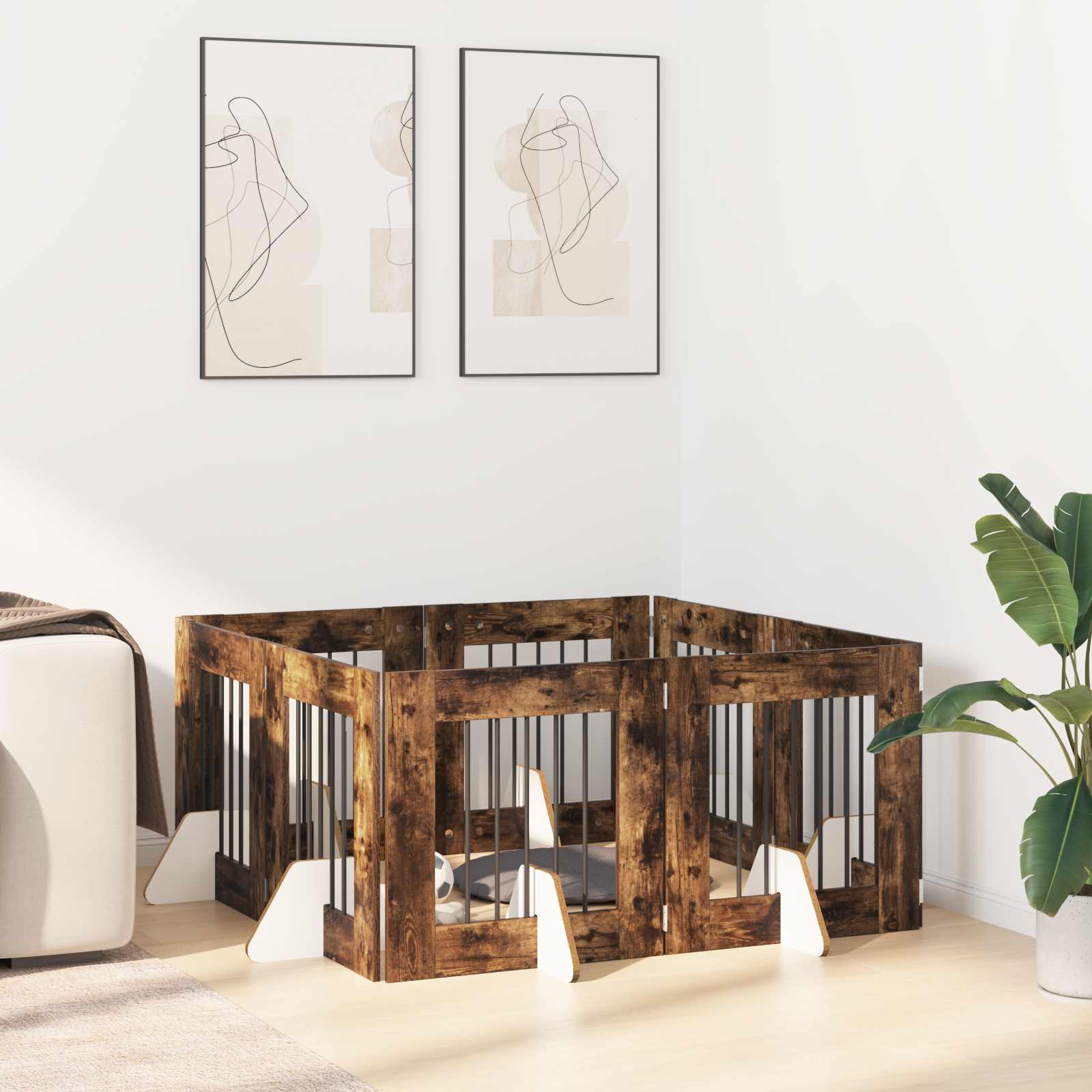 vidaXL Bramka dla psów z podpórkami 8 pcs Dąb wędzony 60 x 60 cm