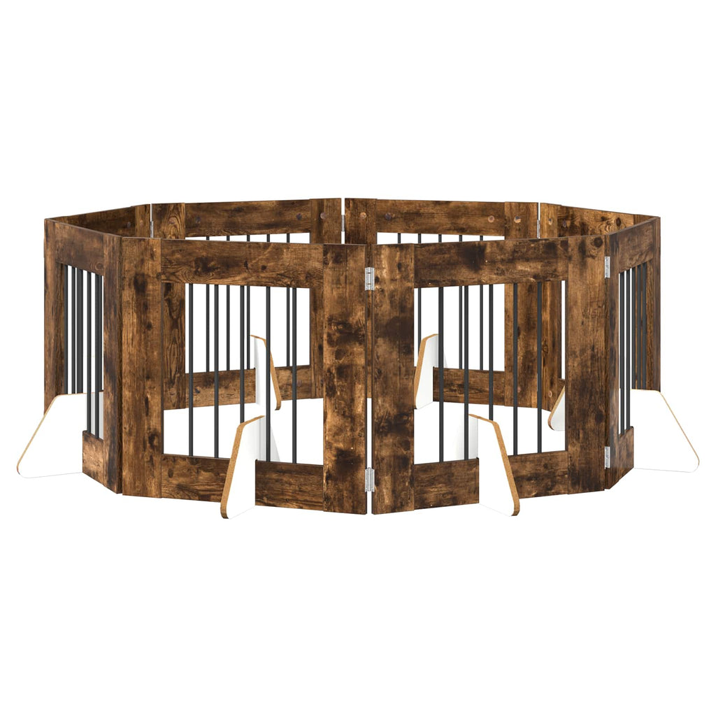 vidaXL Bramka dla psów z podpórkami 8 pcs Dąb wędzony 60 x 60 cm