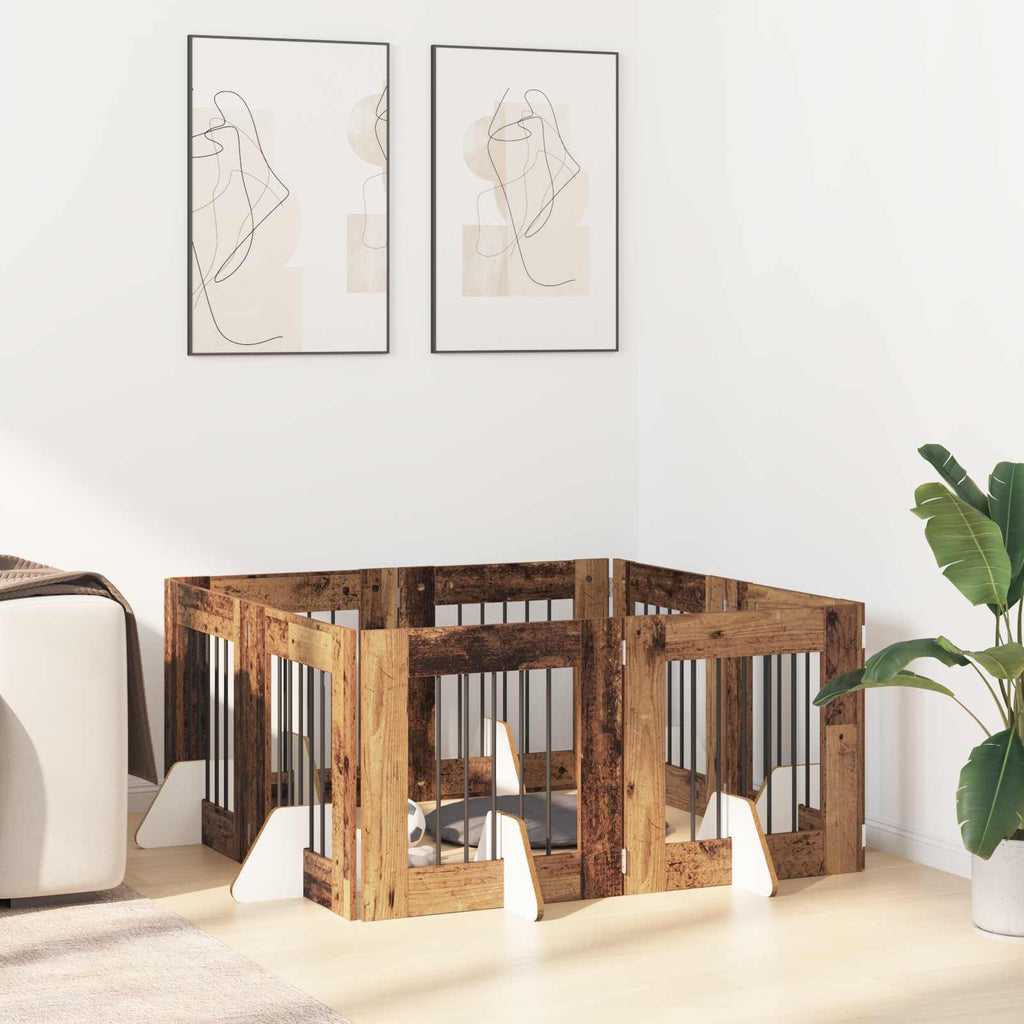 vidaXL Bramka dla psów z podpórkami 8 pcs Stare drewno 60 x 60 cm