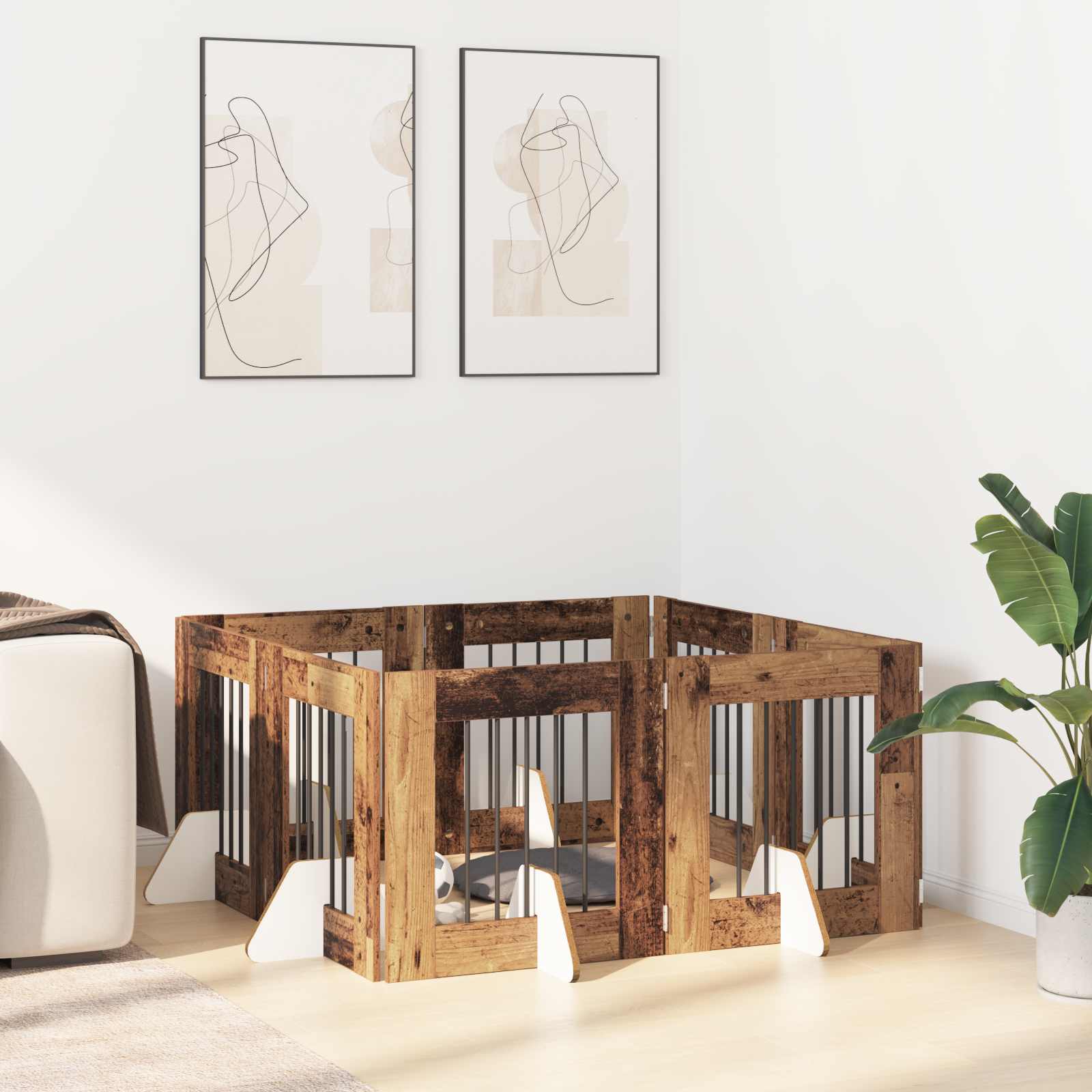 vidaXL Bramka dla psów z podpórkami 8 pcs Stare drewno 60 x 60 cm