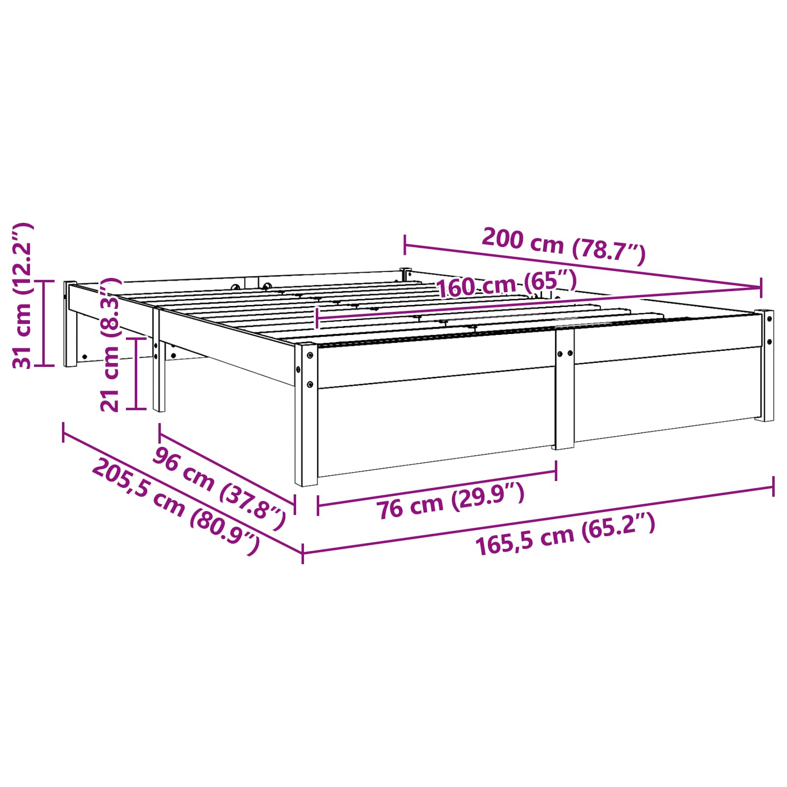 vidaXL Ramka łóżka Woskowy Brąz 160 x 200 cm Lite drewno sosnowe