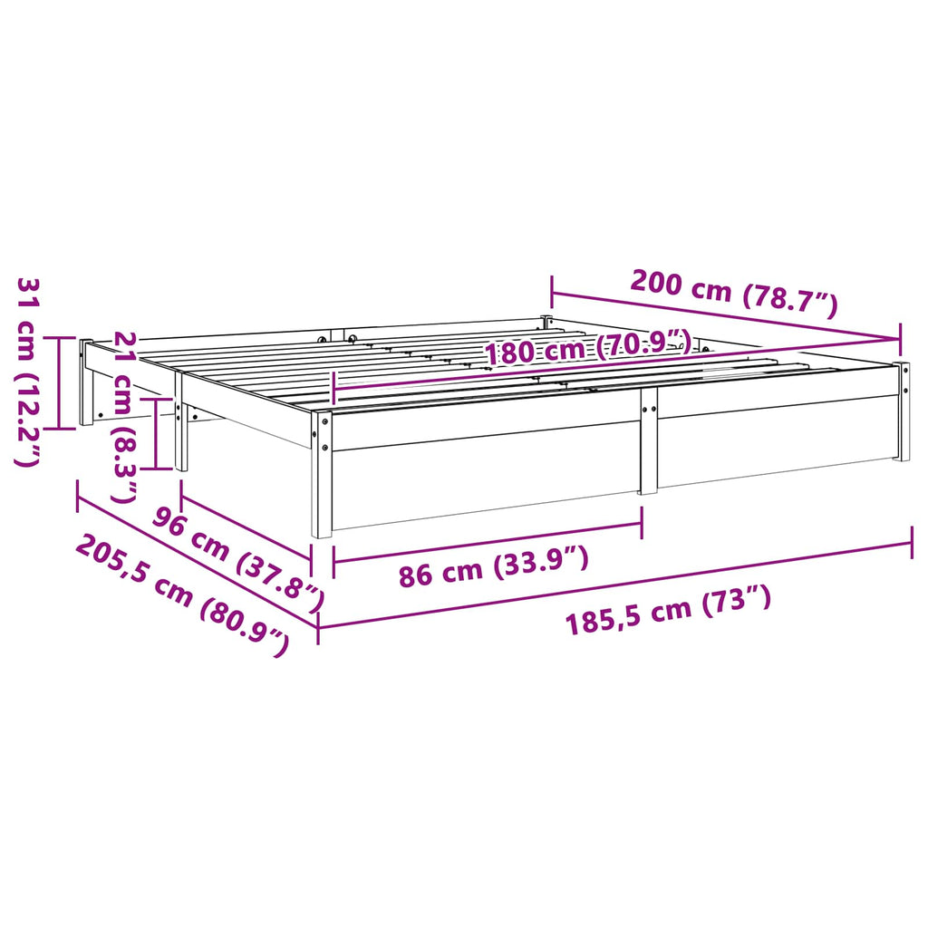 vidaXL Ramka łóżka Woskowy Brąz 180 x 200 cm Lite drewno sosnowe