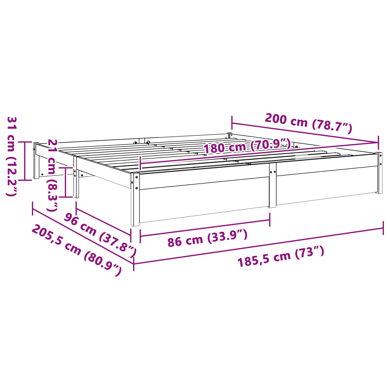 vidaXL Ramka łóżka Woskowy Brąz 180 x 200 cm Lite drewno sosnowe