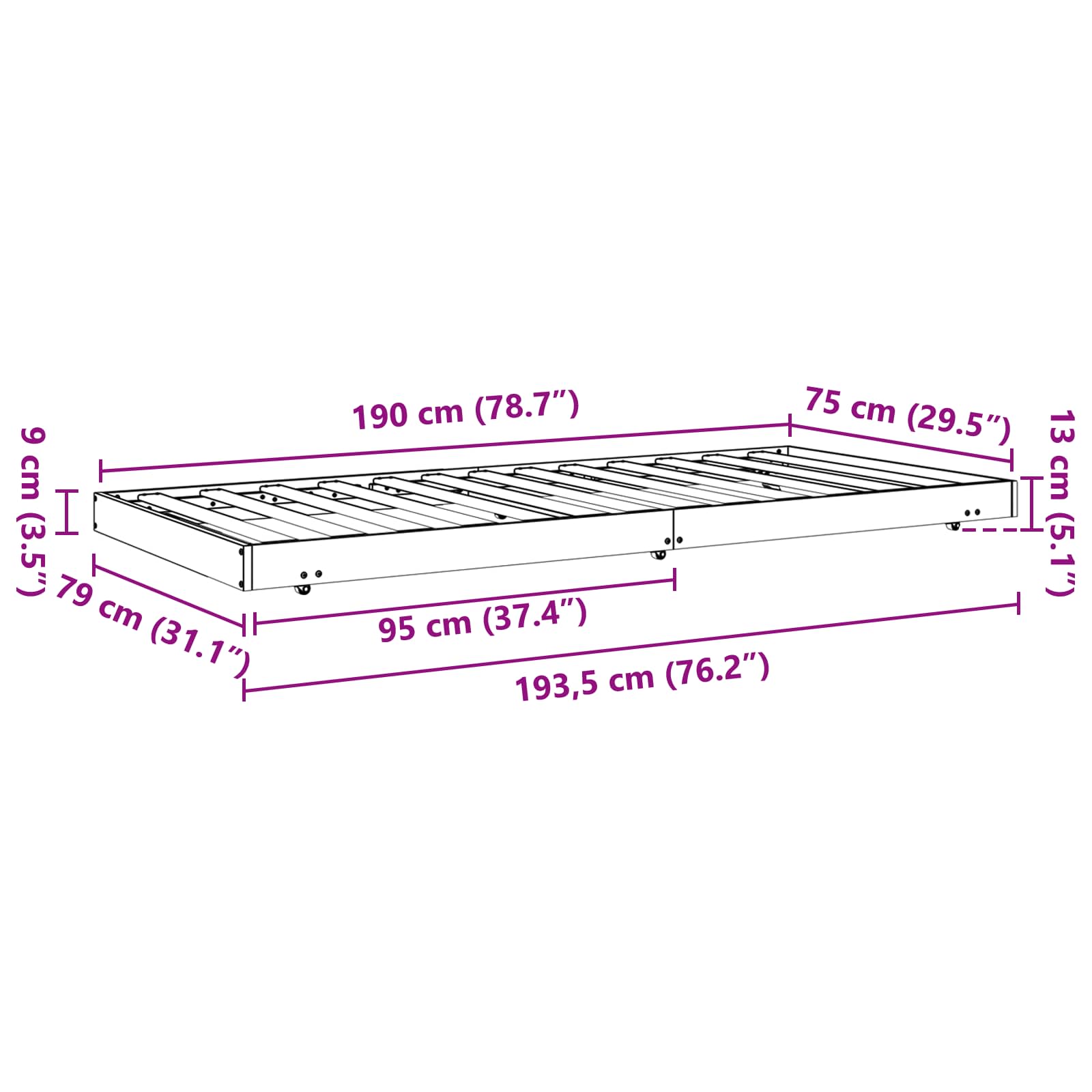 vidaXL Ramka łóżka Woskowy Brąz 70 x 190 cm Lite drewno sosnowe