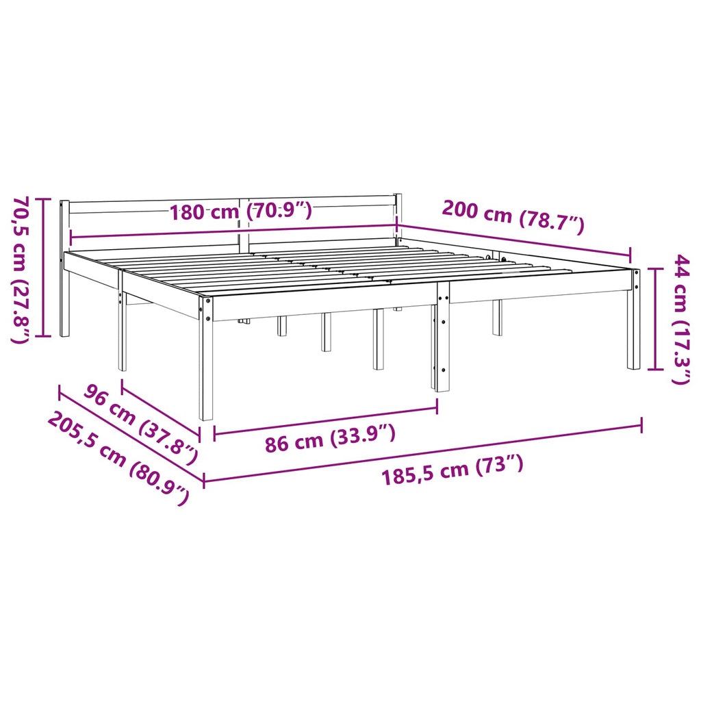 vidaXL Ramka łóżka Woskowy Brąz 180 x 200 cm Lite drewno sosnowe