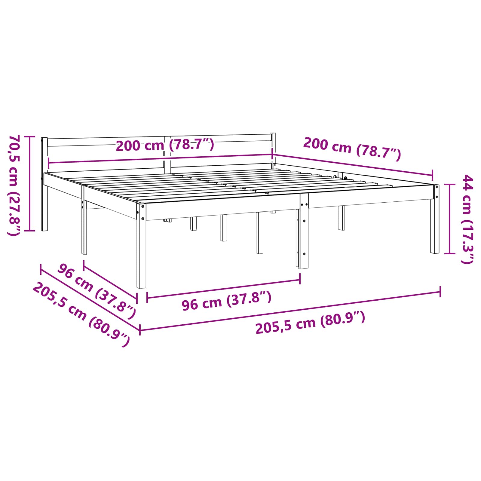 vidaXL Ramka łóżka Woskowy Brąz 200 x 200 cm Lite drewno sosnowe