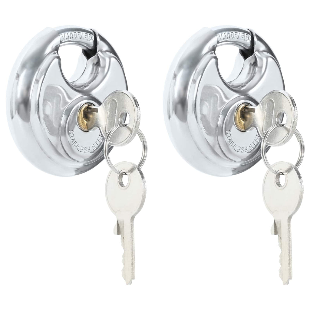 vidaXL Kłódki discus z kluczami 2 pcs Srebrny 7 x 2.4 x 7 cm
