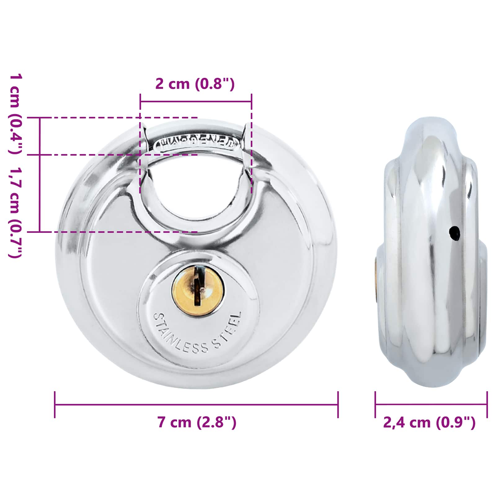 vidaXL Kłódki discus z kluczami 2 pcs Srebrny 7 x 2.4 x 7 cm