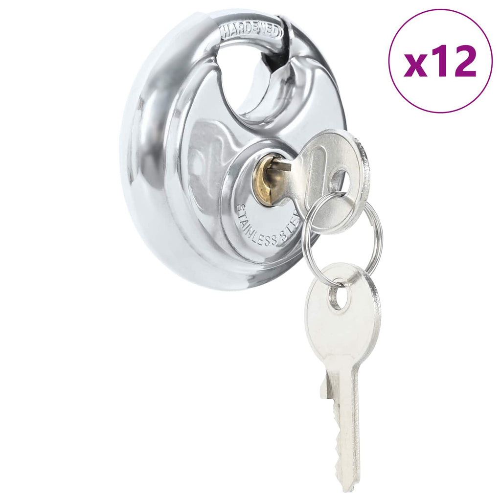 vidaXL Kłódki discus z kluczami 12 pcs Srebrny 9 x 2.8 x 9 cm