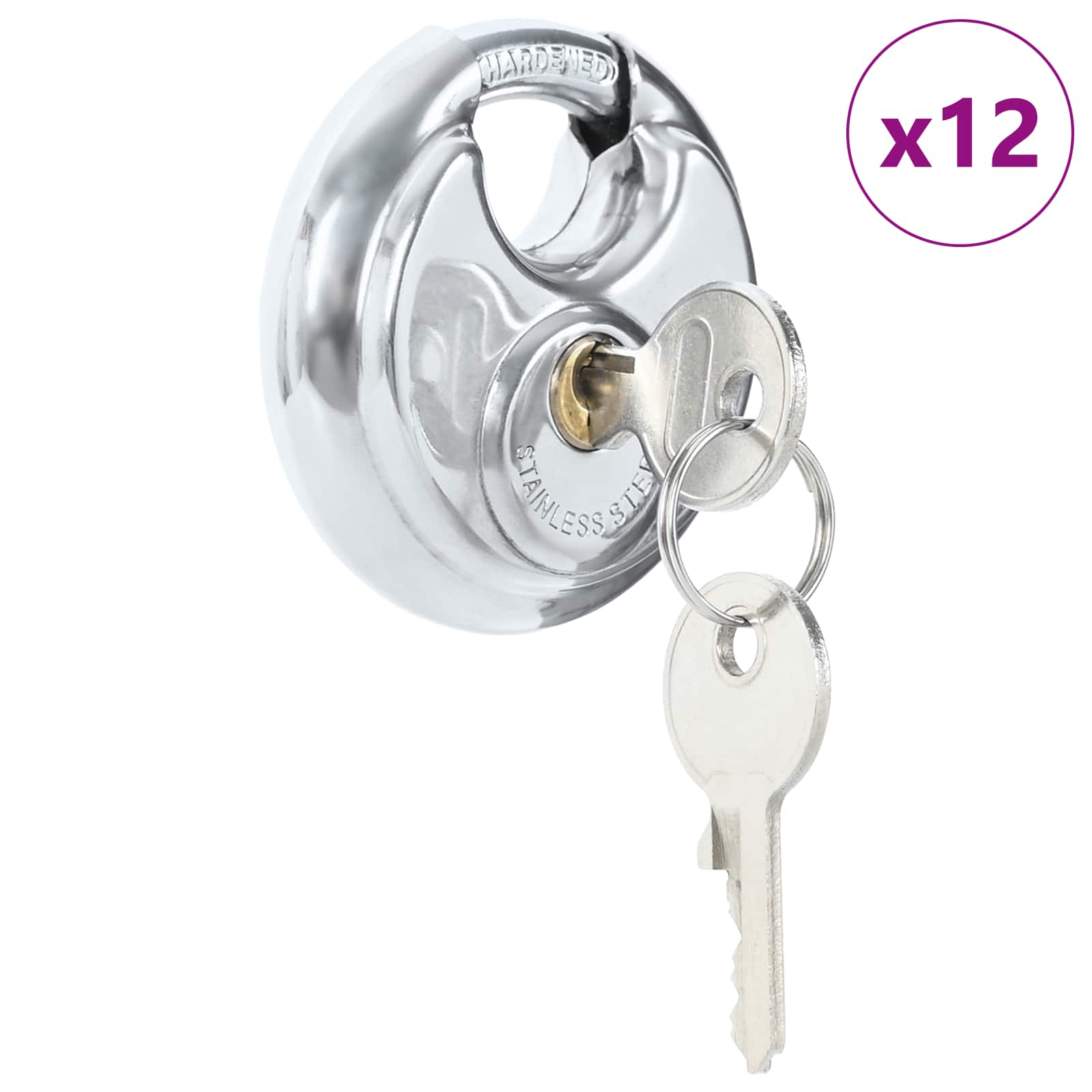 vidaXL Kłódki discus z kluczami 12 pcs Srebrny 9 x 2.8 x 9 cm