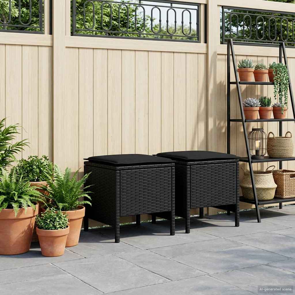 vidaXL Pufa ogrodowa 2 Sztuka Czarny 38 x 38 x 45 cm Rattan PE