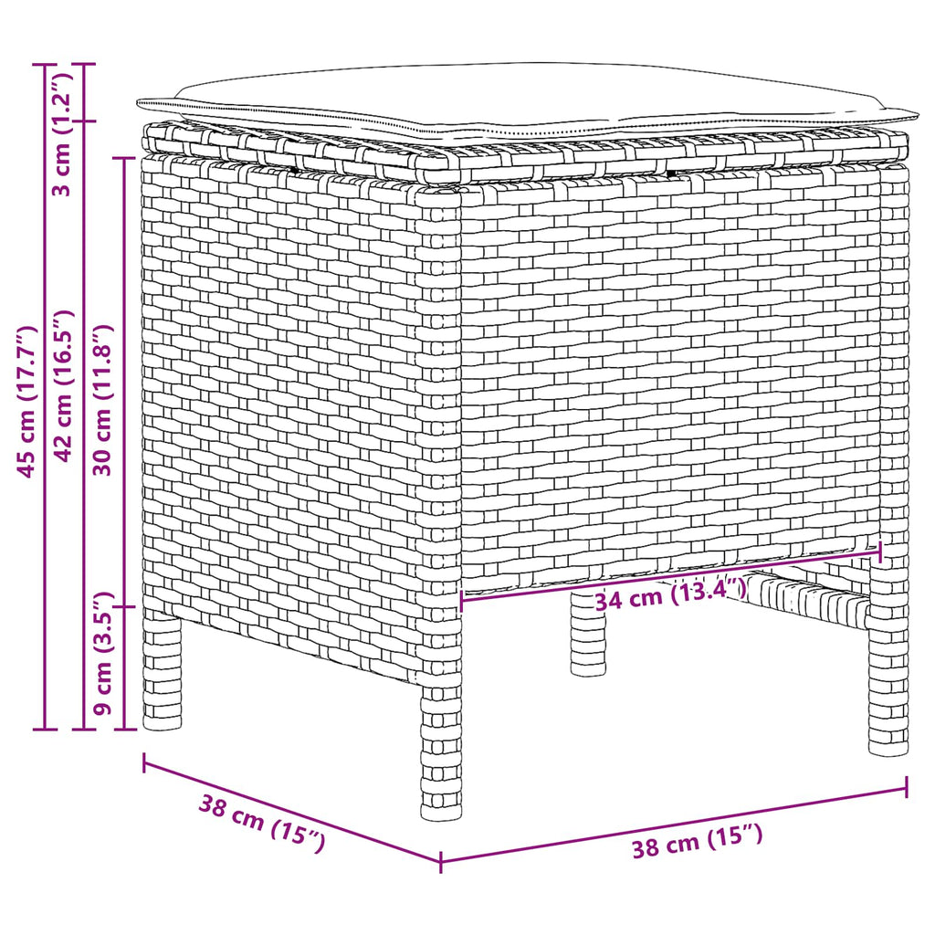 vidaXL Pufa ogrodowa 2 Sztuka Czarny 38 x 38 x 45 cm Rattan PE