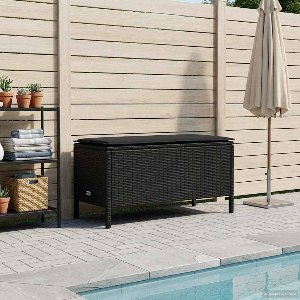 vidaXL Pufa ogrodowa z poduszką Czarny 80 x 38 x 45 cm Rattan PE