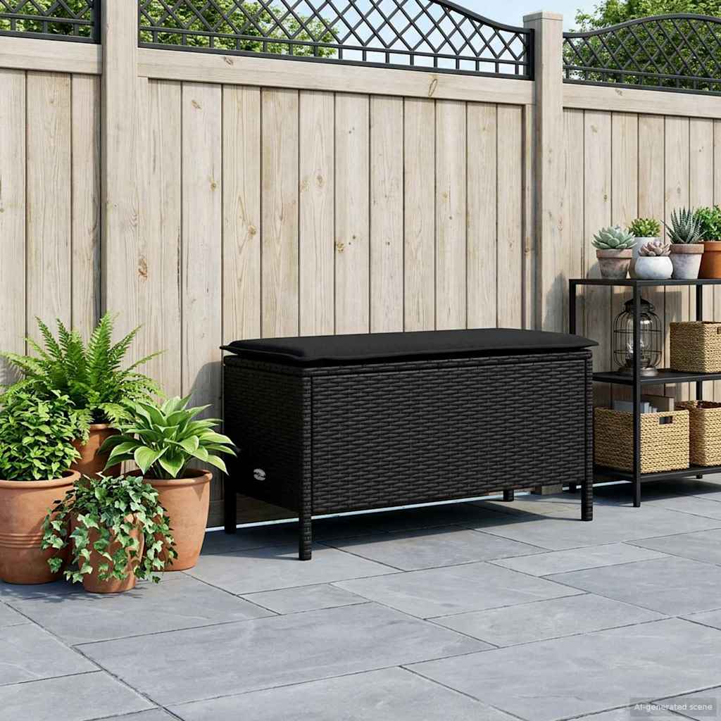 vidaXL Pufa ogrodowa z poduszką Czarny 80 x 38 x 45 cm Rattan PE