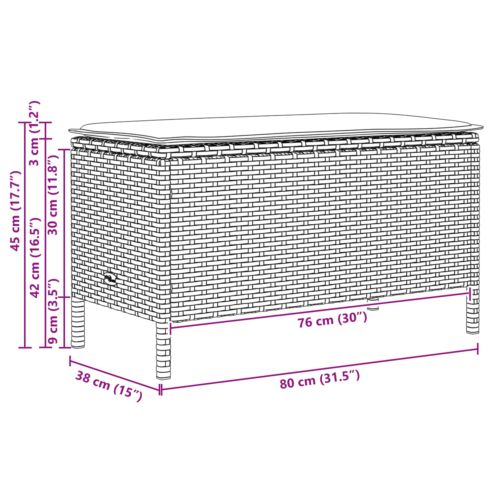 vidaXL Pufa ogrodowa z poduszką Czarny 80 x 38 x 45 cm Rattan PE