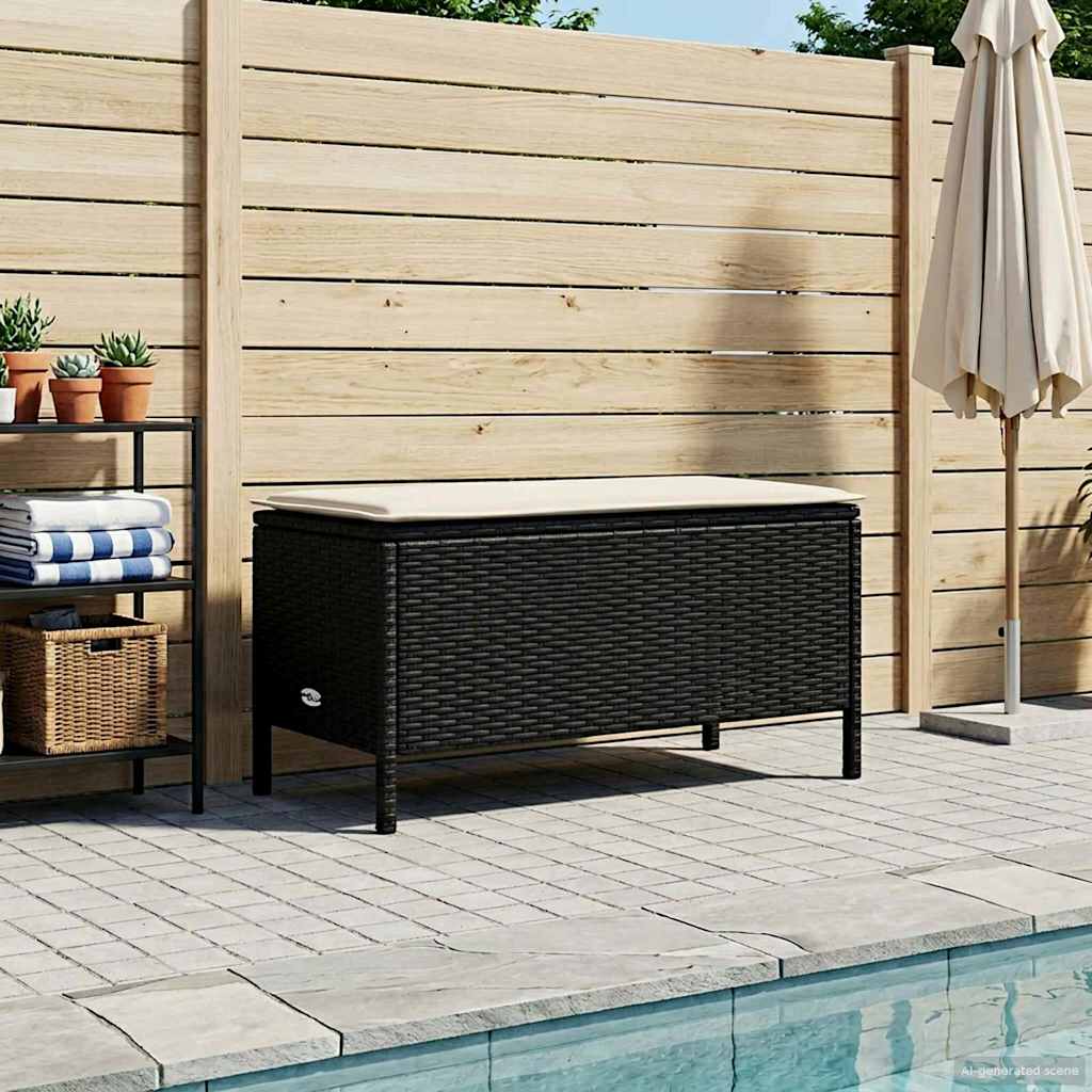 vidaXL Pufa ogrodowa Czarny i kremowy 80 x 38 x 45 cm Rattan PE