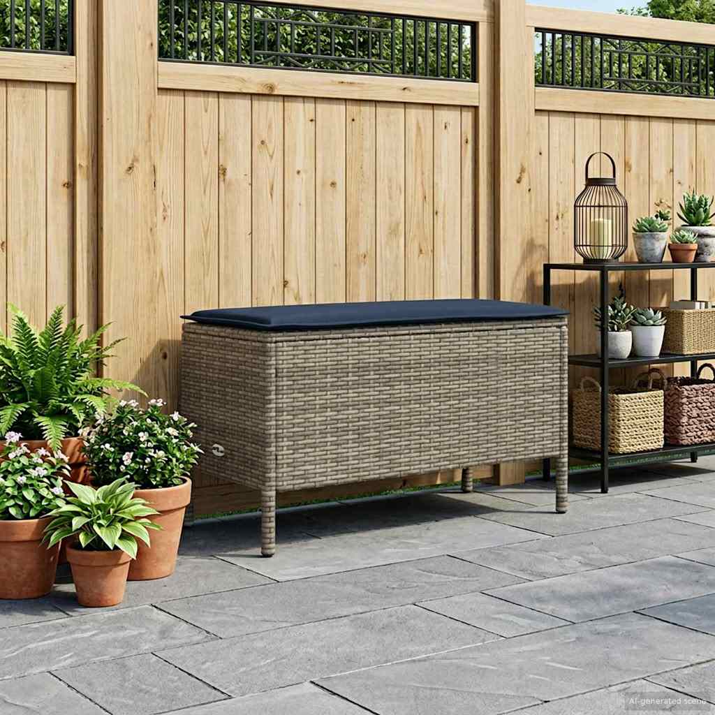 vidaXL Pufa ogrodowa Szary i granatowy 80 x 38 x 42 cm Rattan PE