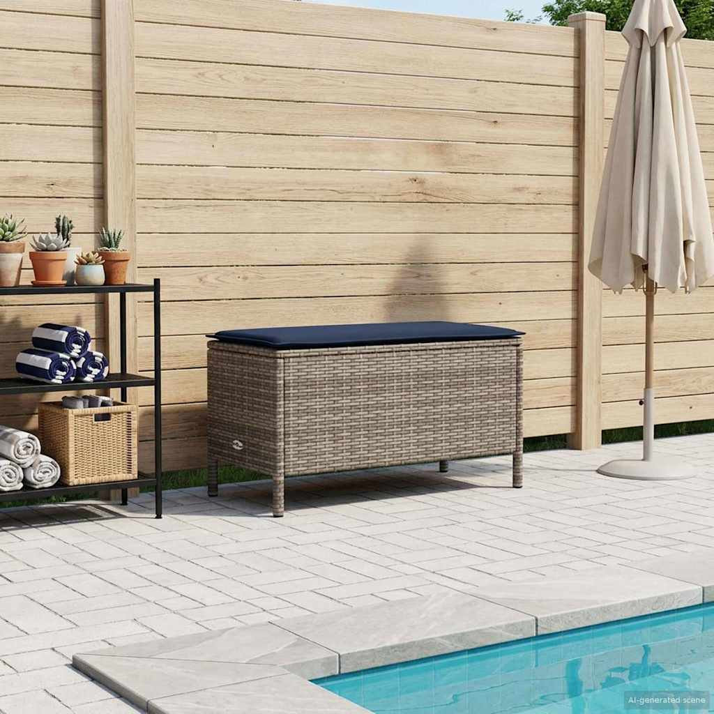 vidaXL Pufa ogrodowa Szary i granatowy 80 x 38 x 42 cm Rattan PE