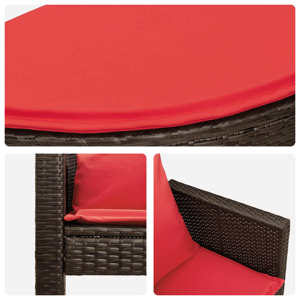 vidaXL Sofa Ogrodowa Brązowy i czerwony 168 x 168 x 180 cm polirattan