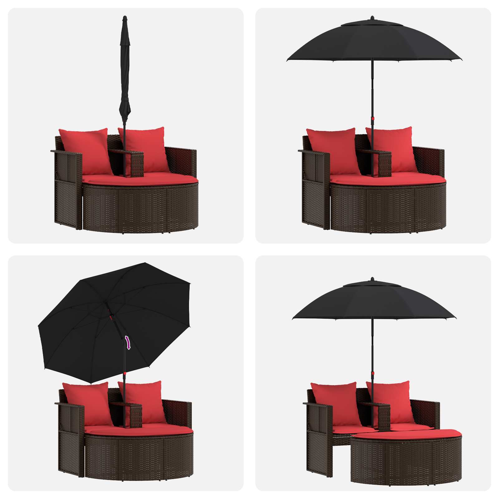 vidaXL Sofa Ogrodowa Brązowy i czerwony 168 x 168 x 180 cm polirattan