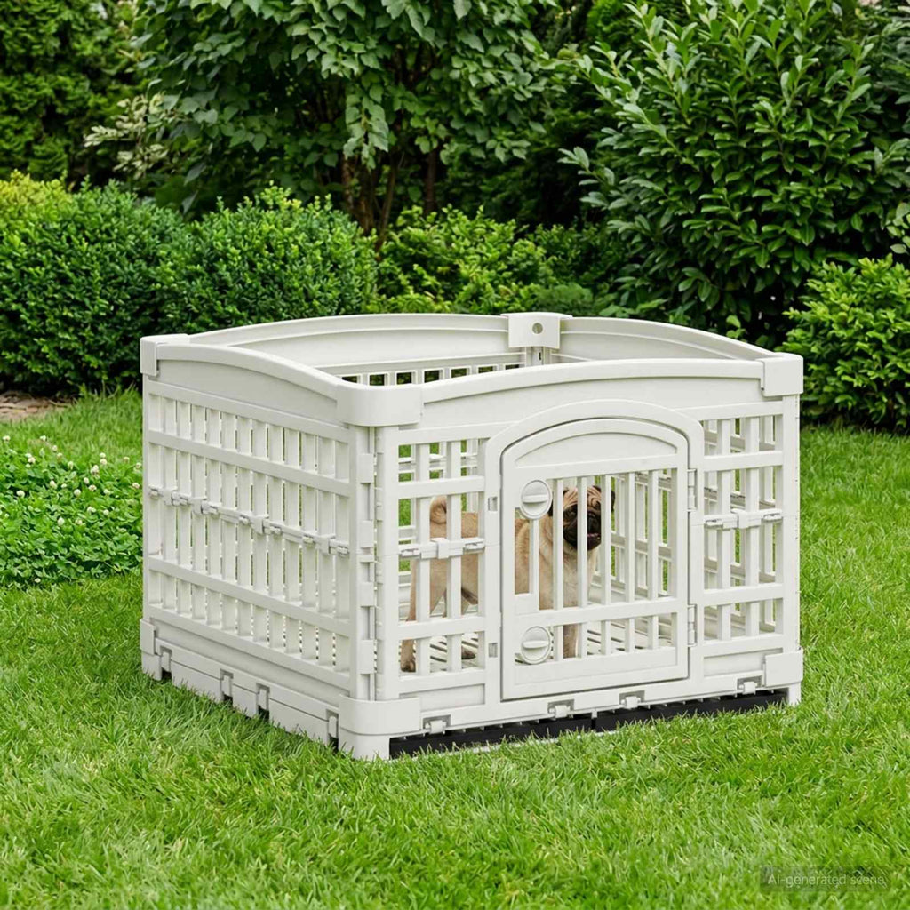 vidaXL Playpen dla Psa z 4 Panelami 122 x 106,5 x 82 cm Biały Składany