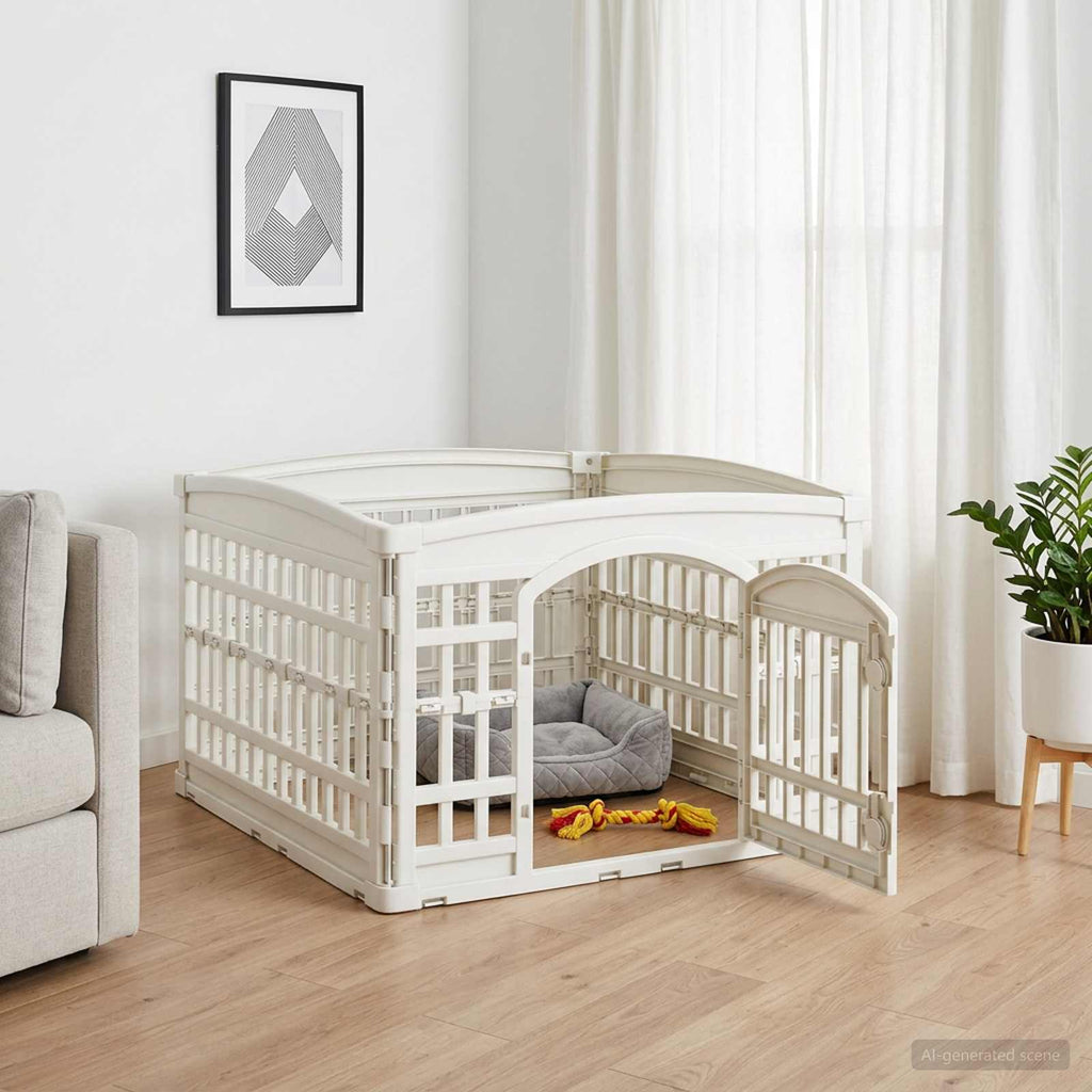 vidaXL Playpen dla Psa z 4 Panelami 88 x 88 x 56 cm Biały Składany