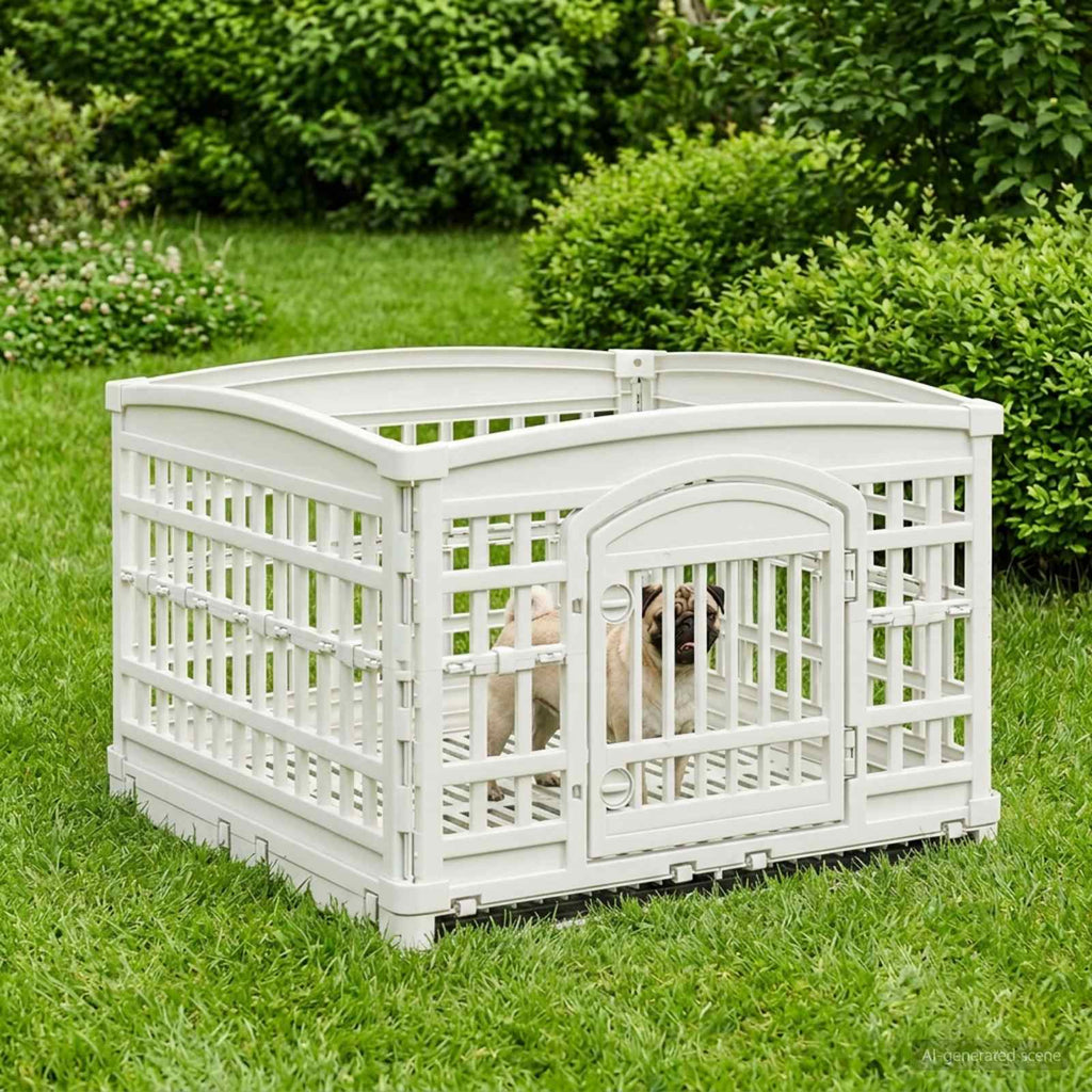 vidaXL Playpen dla Psa z 4 Panelami 177,5 x 154,5 x 112 cm Biały