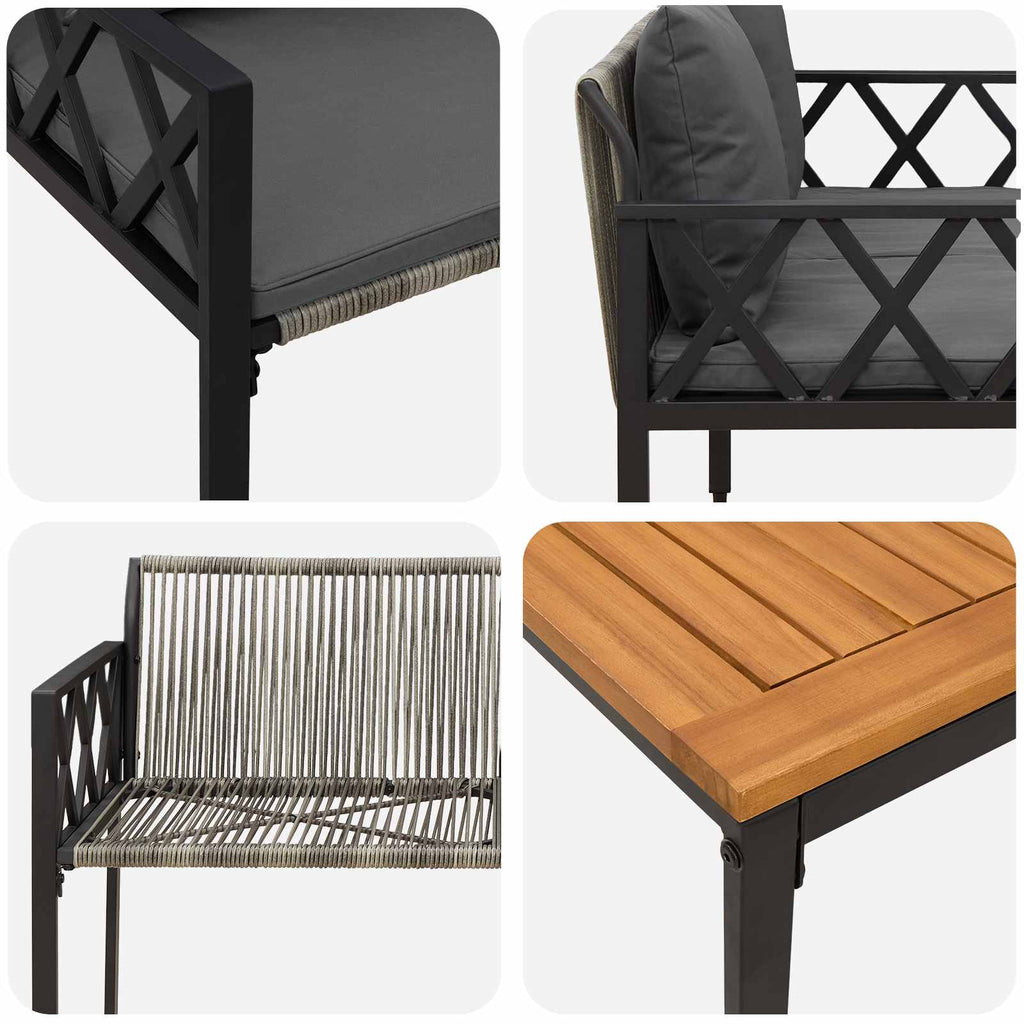vidaXL Zestaw Mebli Ogrodowych 4 pcs Szary i ciemnoszary polirattan