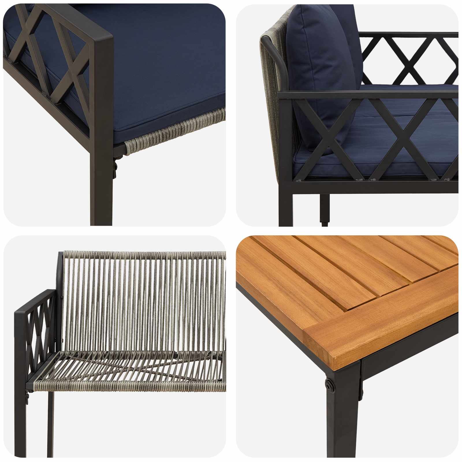 vidaXL Zestaw Mebli Ogrodowych 4 pcs Szary i granatowy polirattan