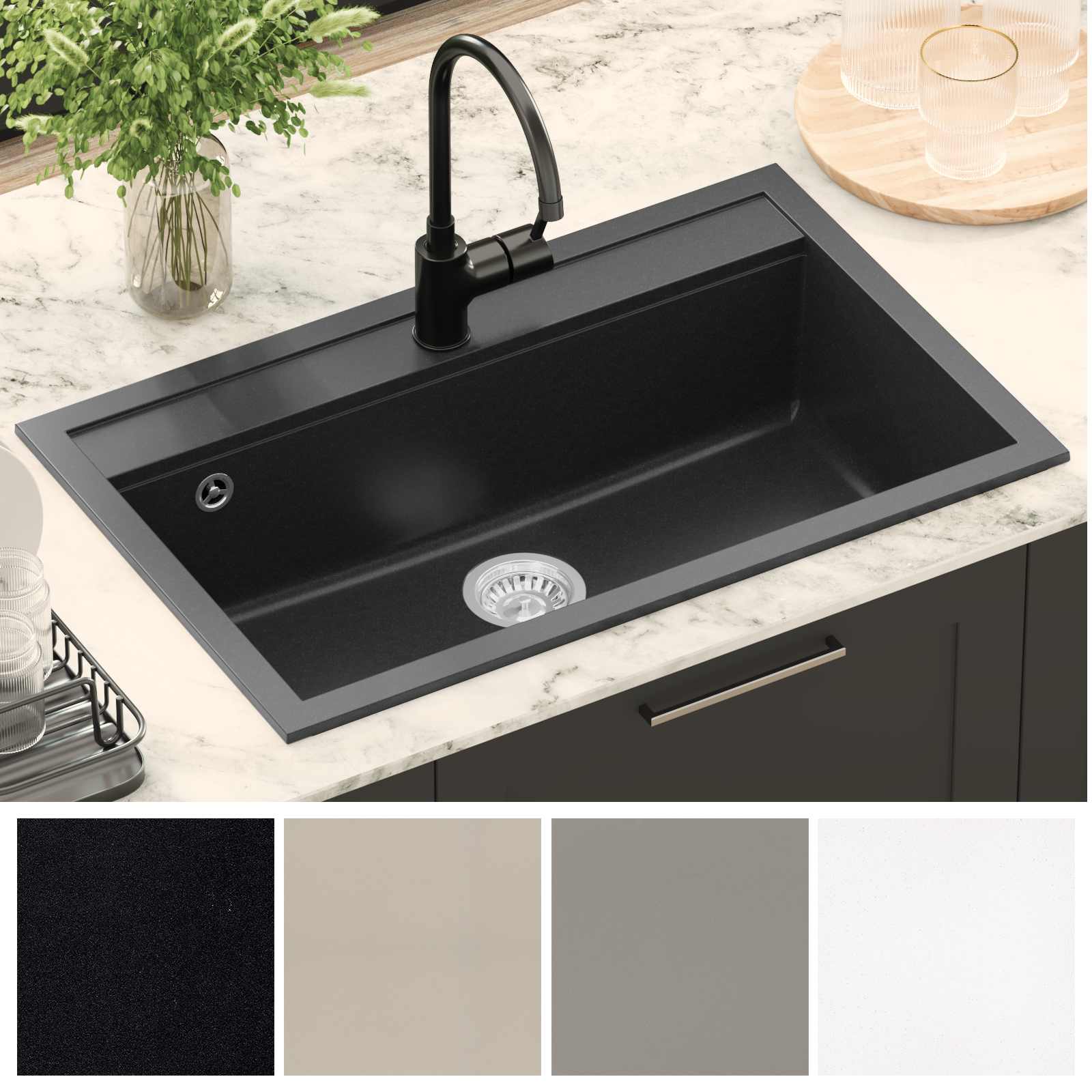 vidaXL Zlew Czarny 795 x 505 mm Granit