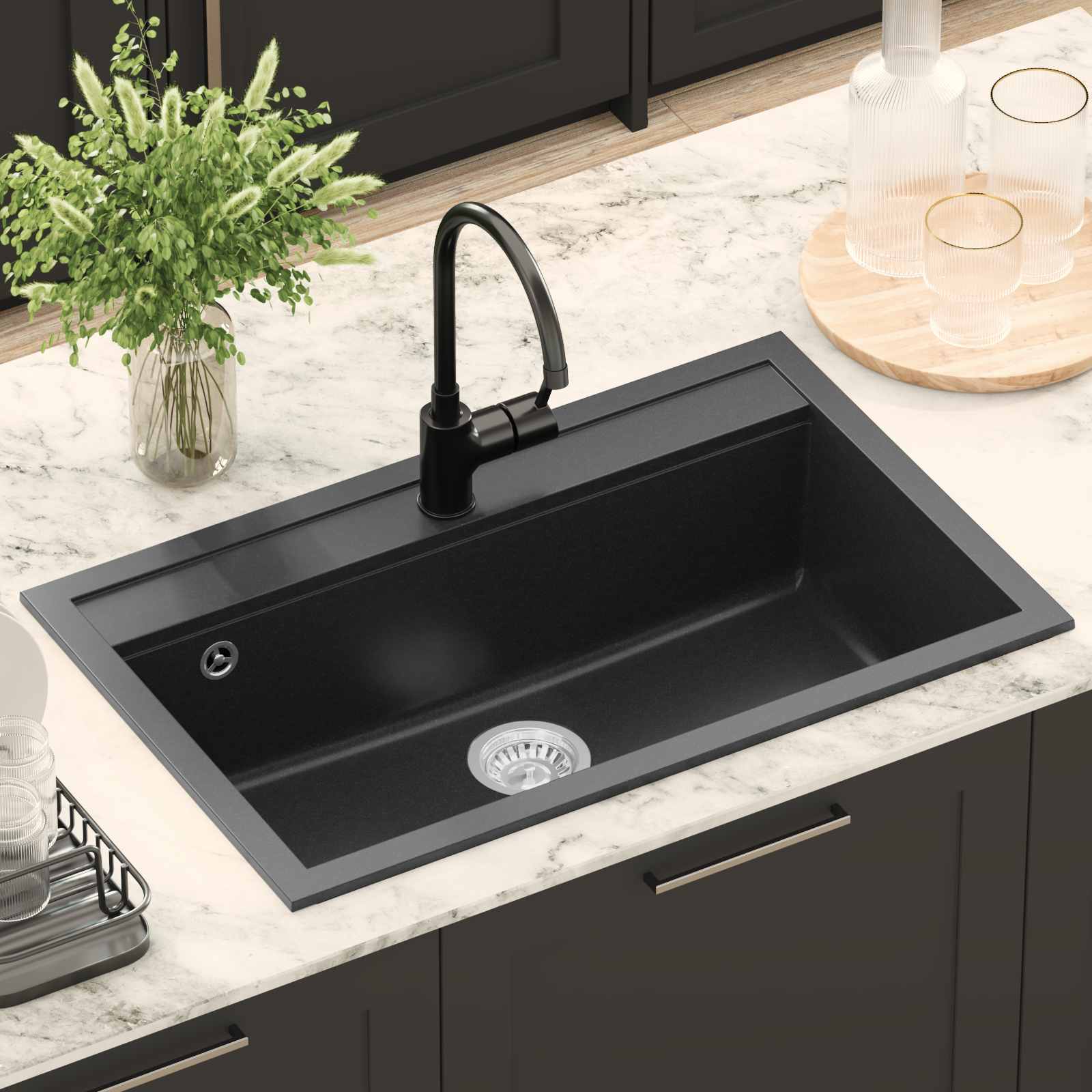 vidaXL Zlew Czarny 795 x 505 mm Granit