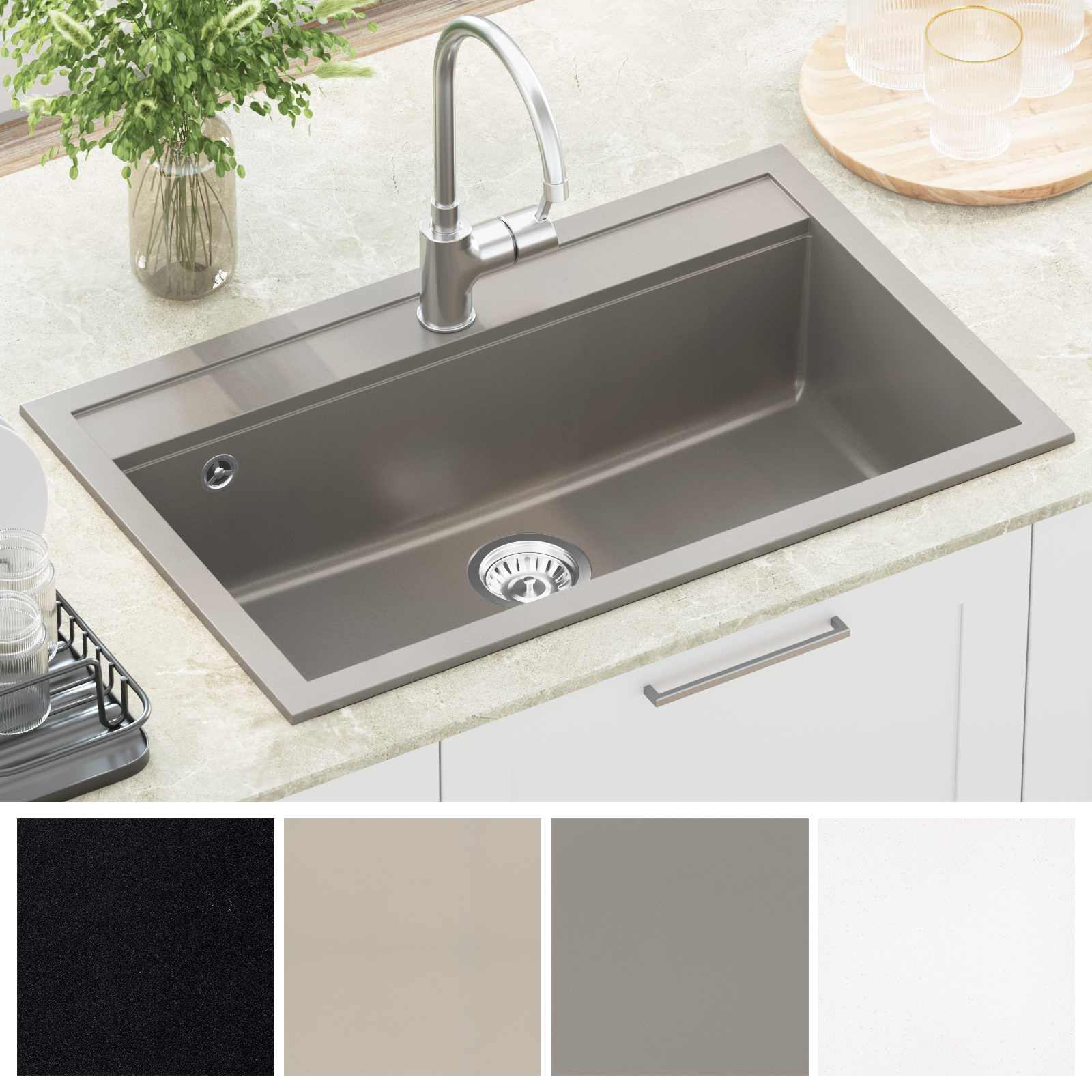 vidaXL Zlew Szary 795 x 505 mm Granit