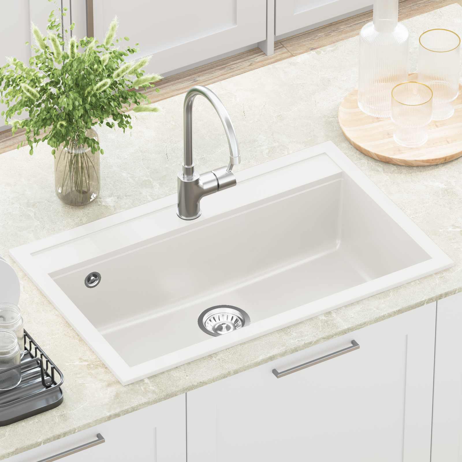 vidaXL Zlew Biały 795 x 505 mm Granit