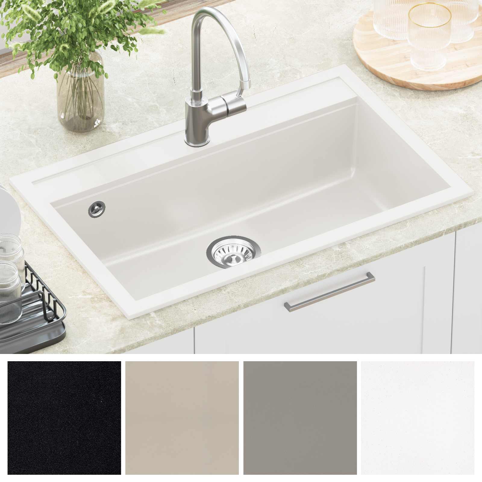 vidaXL Zlew Biały 795 x 505 mm Granit