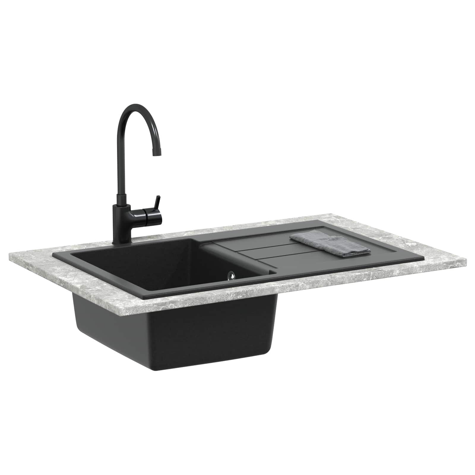 vidaXL Zlew Czarny 780 x 500 mm 80% Kwarc i 20% Żywica