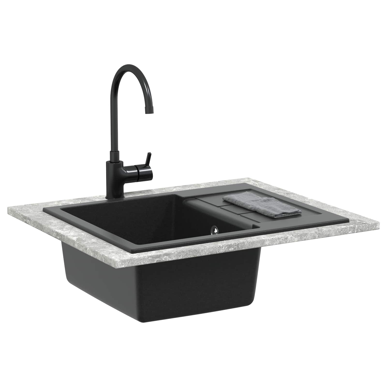 vidaXL Zlew Czarny 620 x 500 mm 80% Kwarc i 20% Żywica