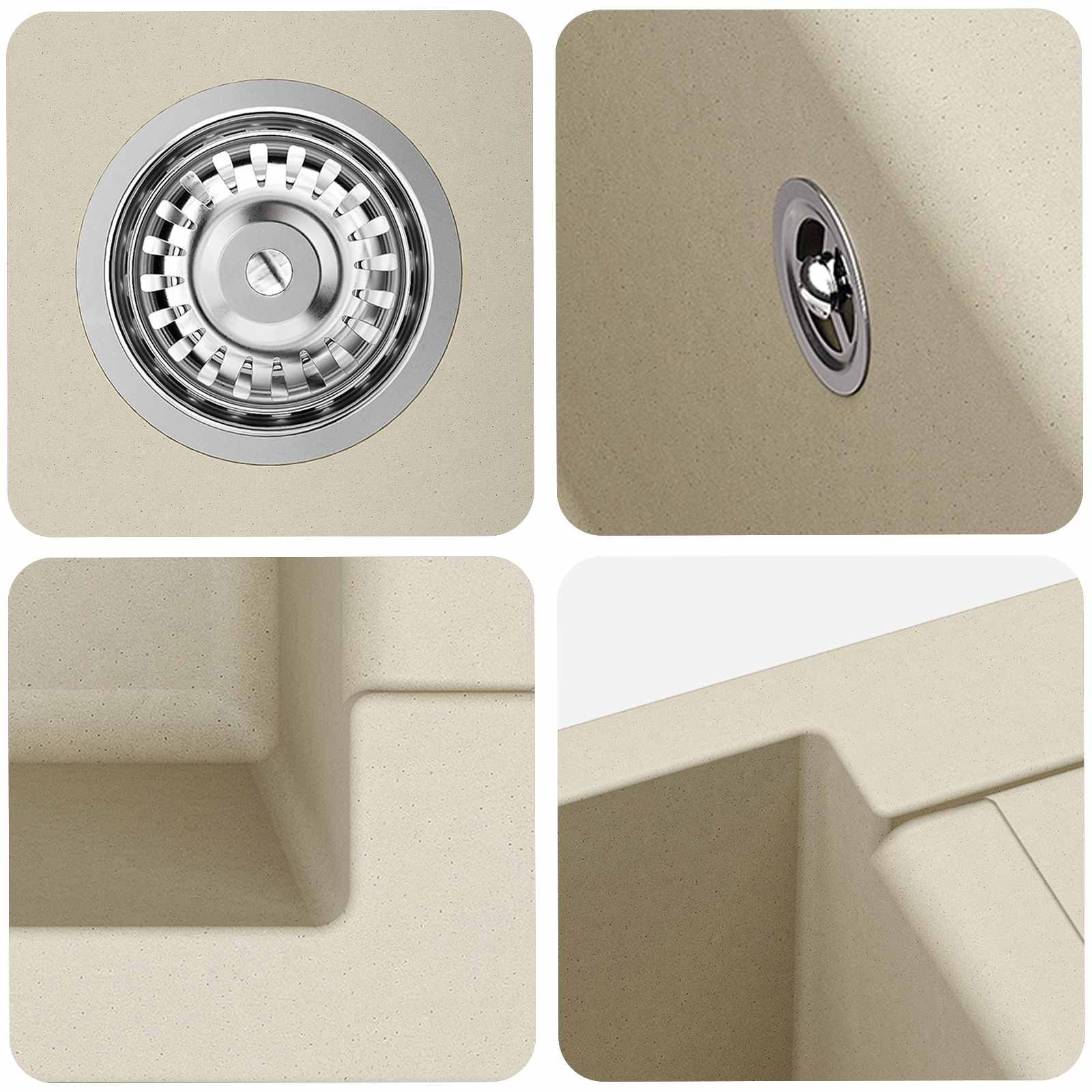 vidaXL Zlew Beżowy 620 x 500 mm 80% Kwarc i 20% Żywica