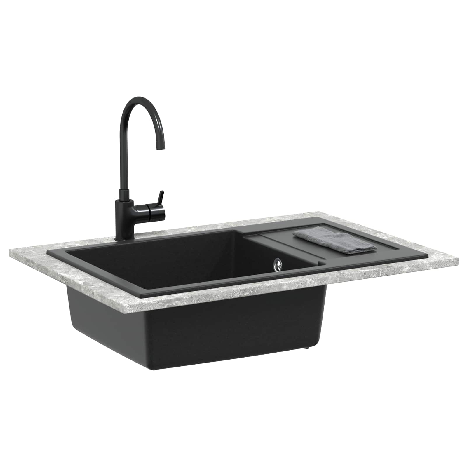 vidaXL Zlew Czarny 780 x 500 mm 80% Kwarc i 20% Żywica