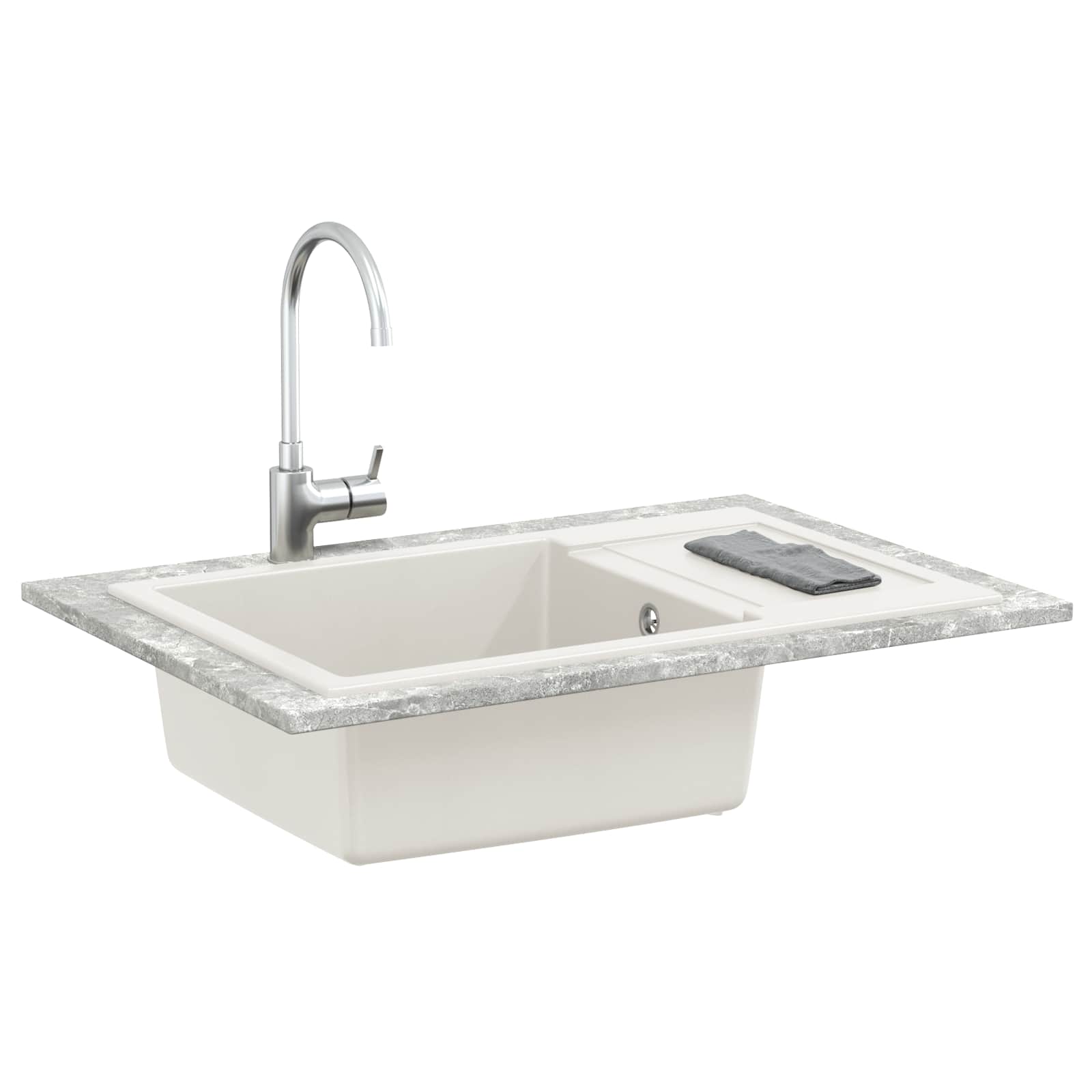 vidaXL Zlew Biały 780 x 500 mm 80% Kwarc i 20% Żywica