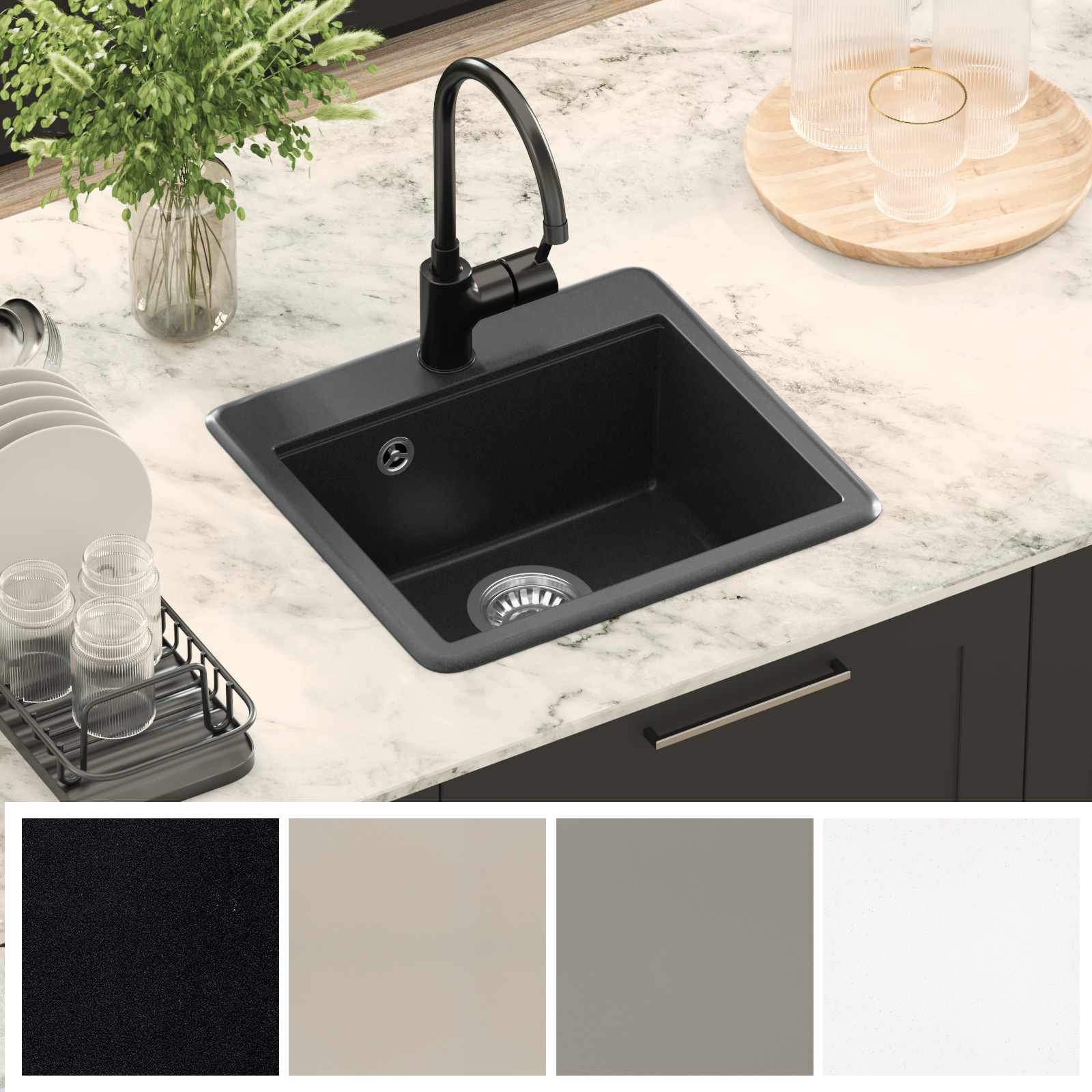 vidaXL Zlew Czarny 470 x 440 mm Granit