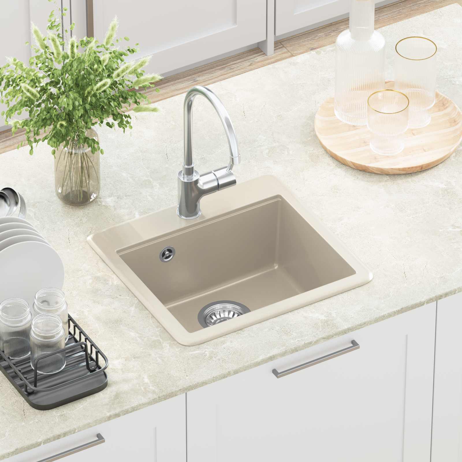 vidaXL Zlew Beżowy 470 x 440 mm Granit