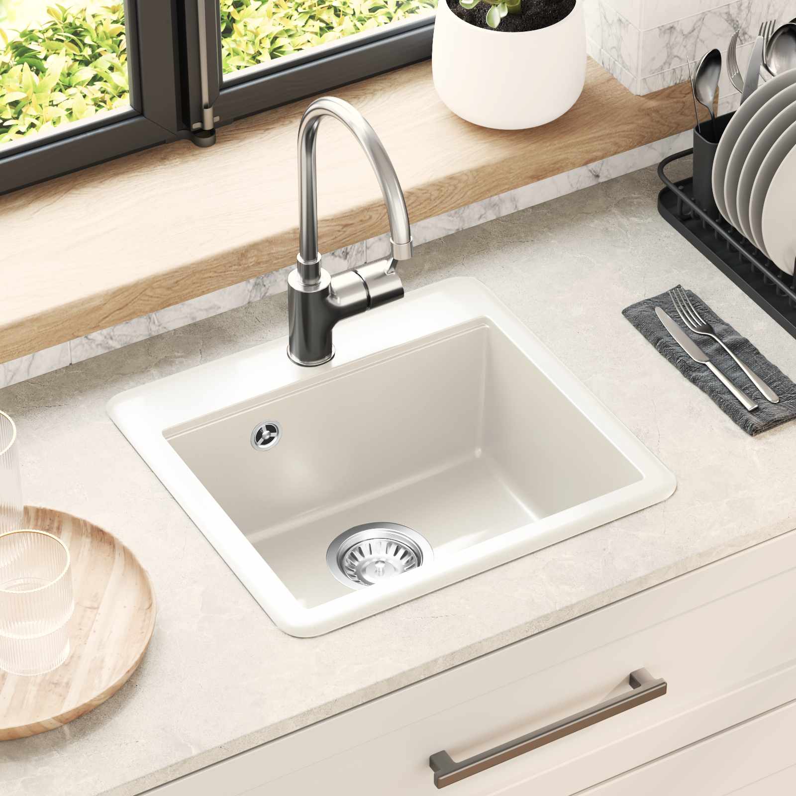 vidaXL Zlew Biały 470 x 440 mm Granit