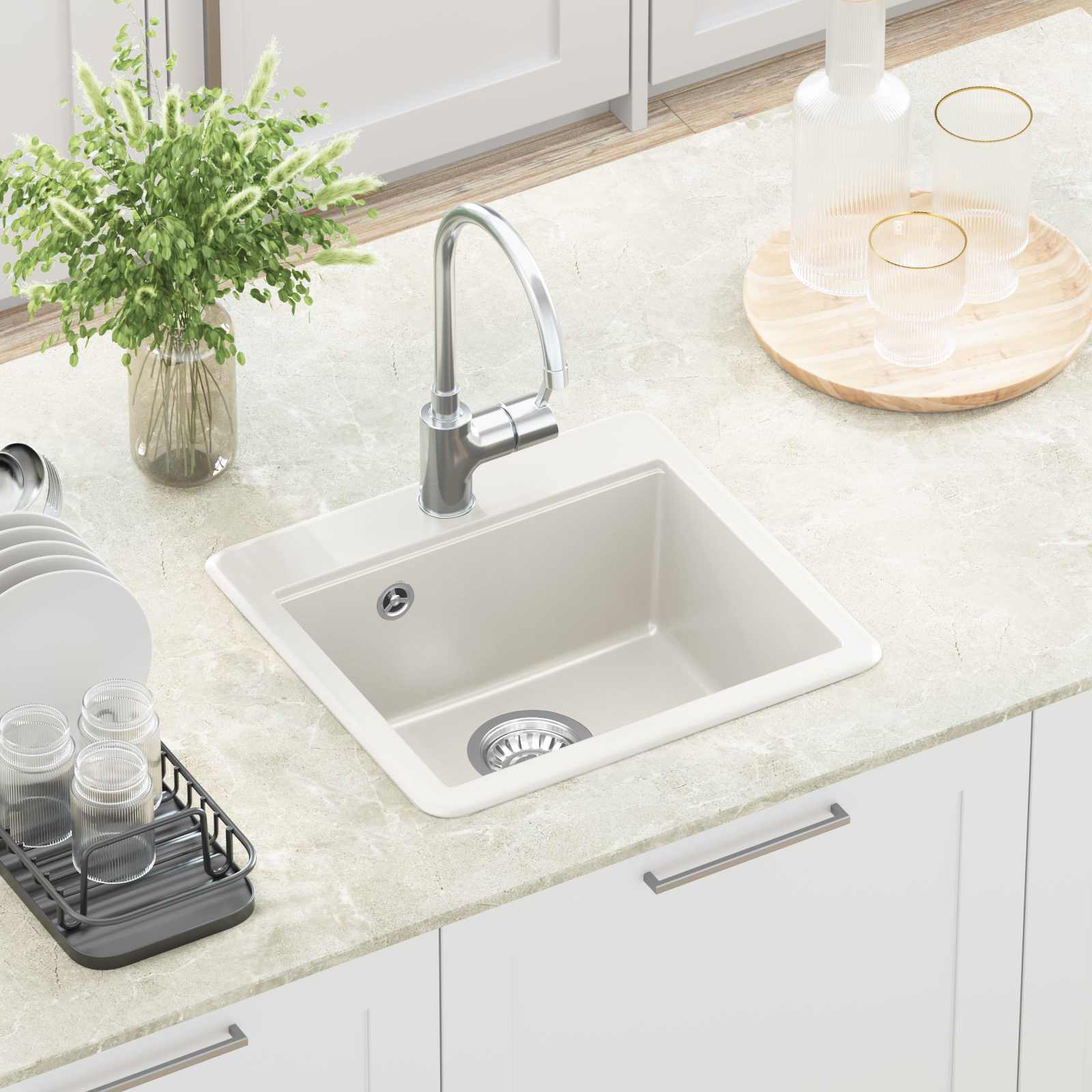 vidaXL Zlew Biały 470 x 440 mm Granit