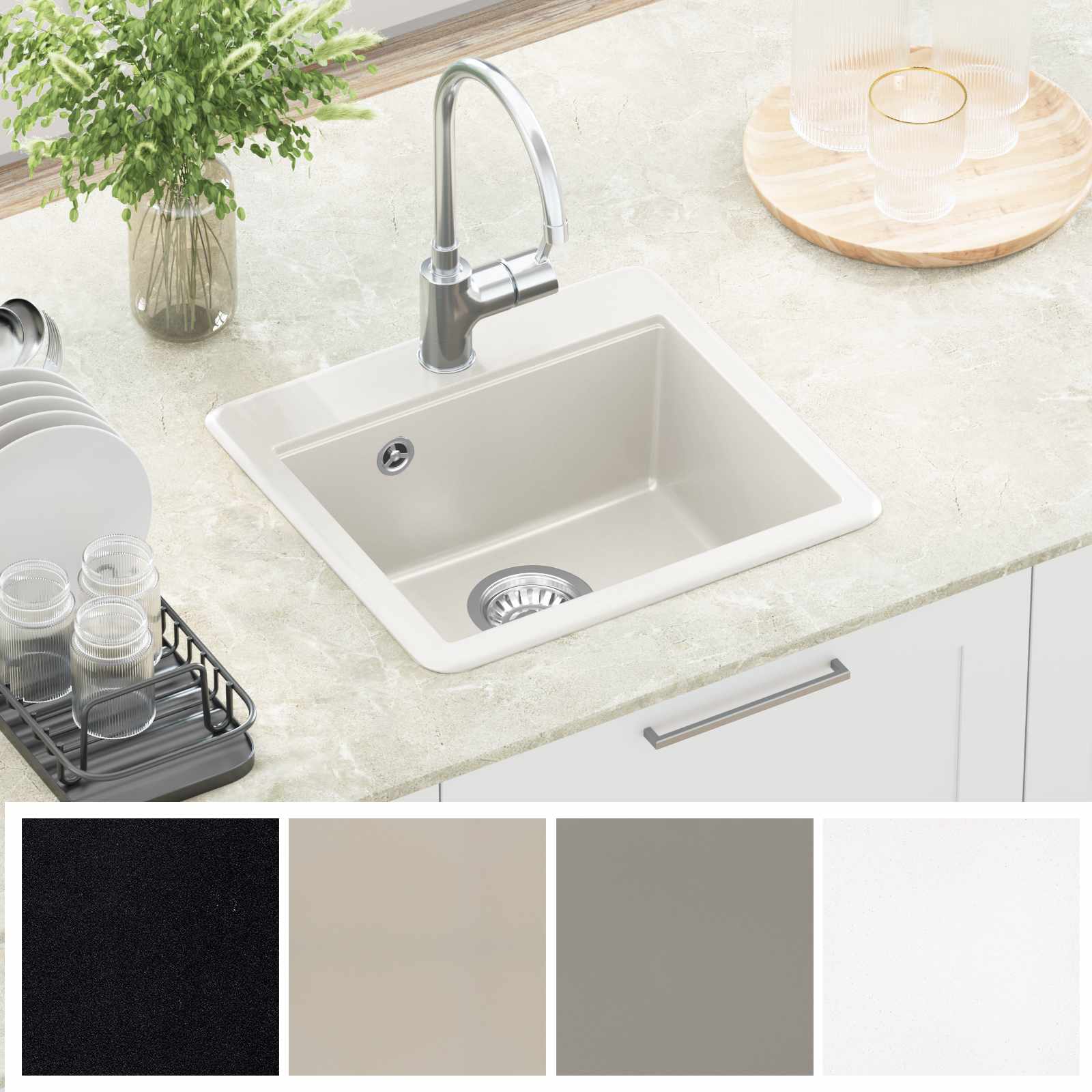 vidaXL Zlew Biały 470 x 440 mm Granit