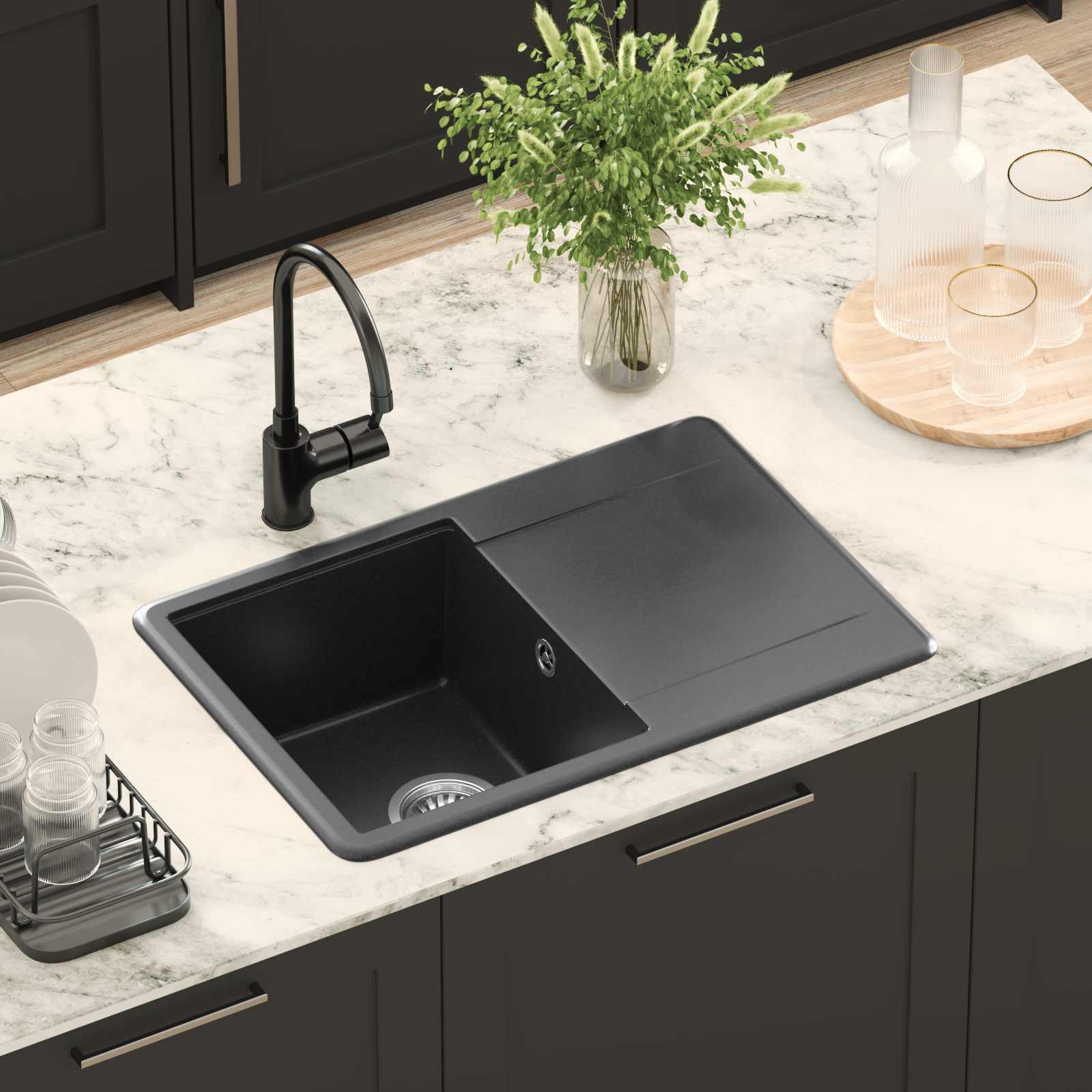 vidaXL Zlew Czarny 670 x 460 mm Granit