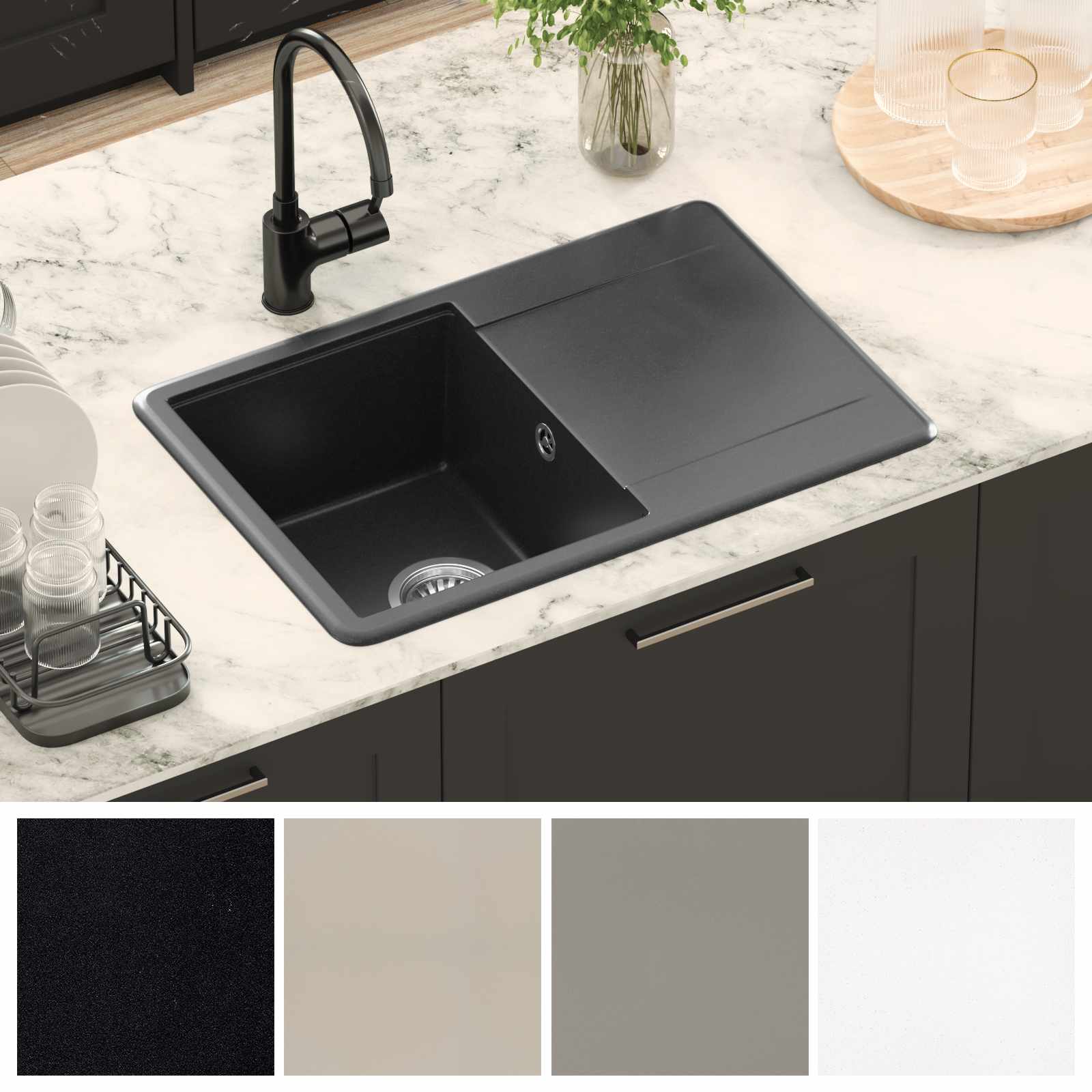 vidaXL Zlew Czarny 670 x 460 mm Granit