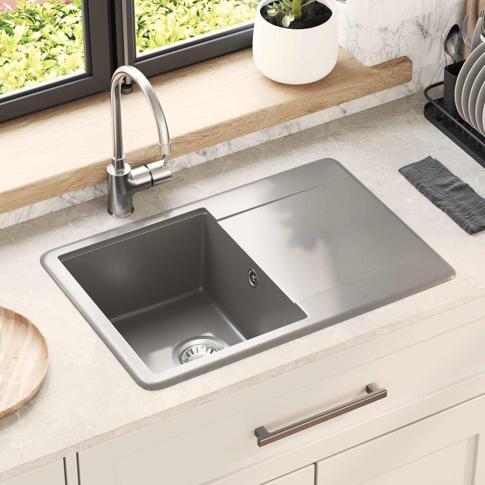 vidaXL Zlew Szary 670 x 460 mm 80% Kwarc i 20% Żywica