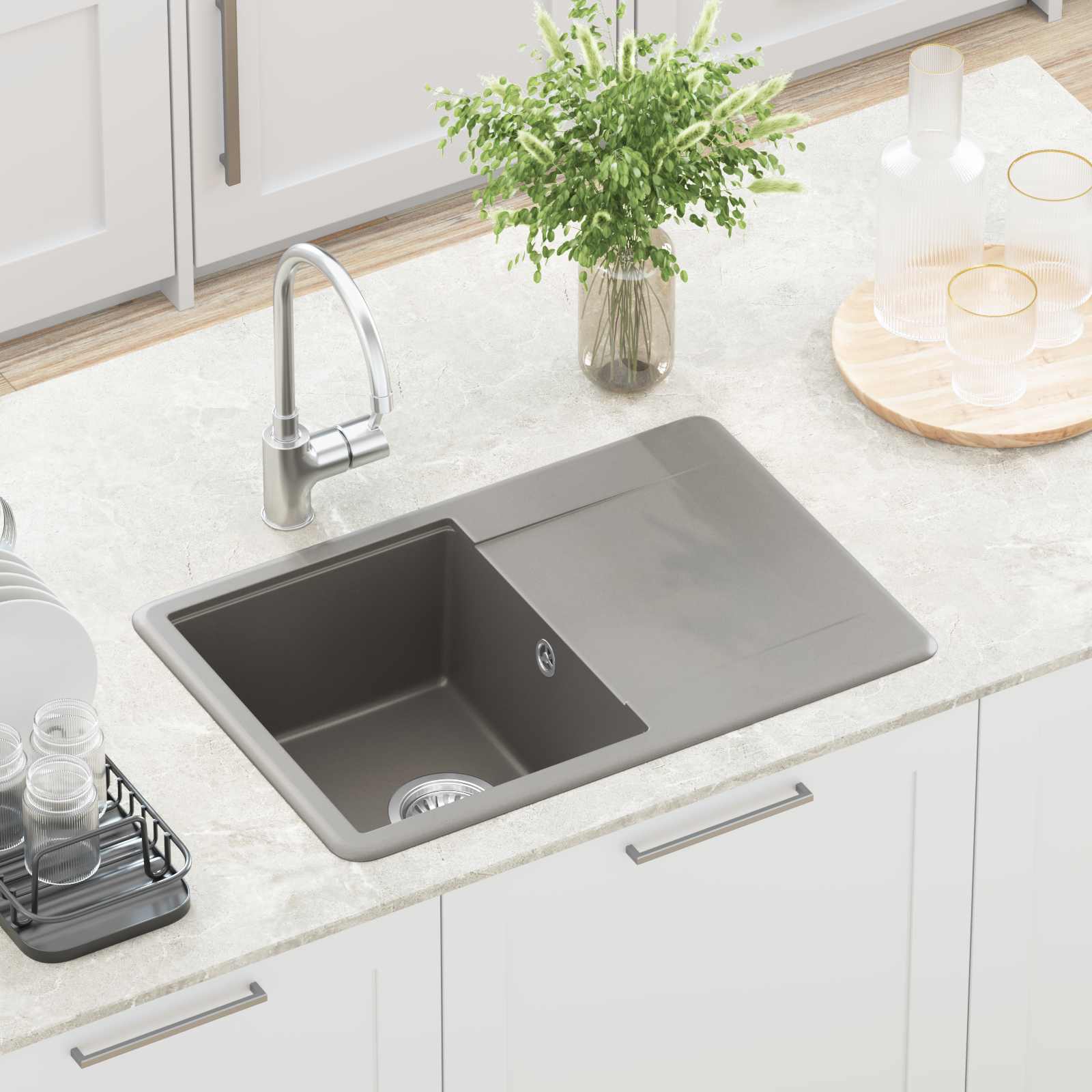 vidaXL Zlew Szary 670 x 460 mm 80% Kwarc i 20% Żywica