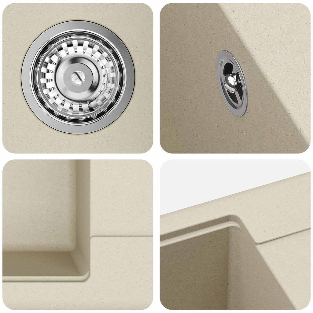 vidaXL Zlew Beżowy 670 x 460 mm 80% Kwarc i 20% Żywica