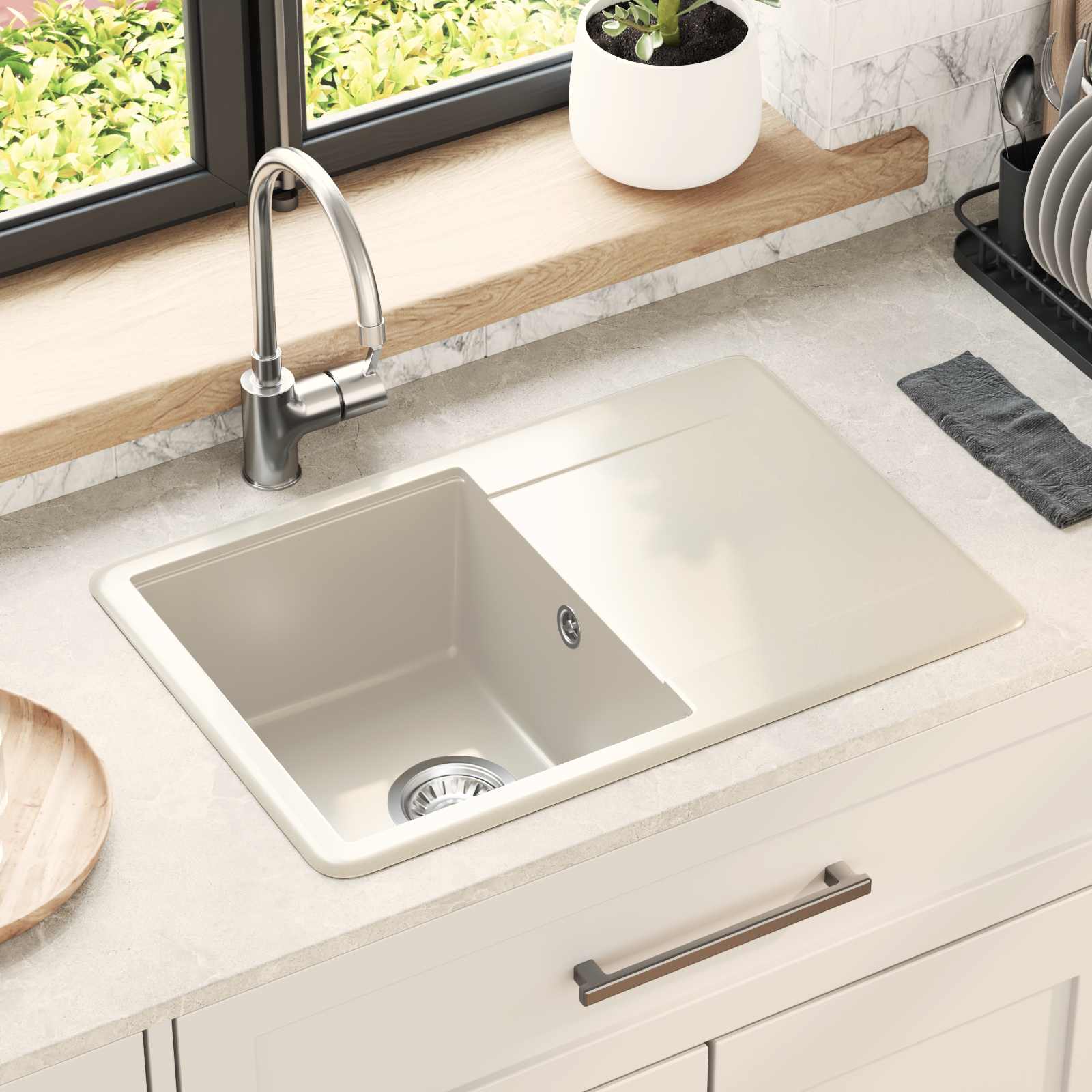 vidaXL Zlew Beżowy 670 x 460 mm 80% Kwarc i 20% Żywica